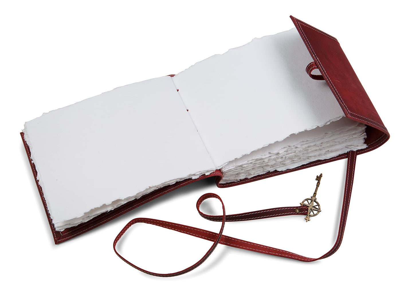 Wanderings Red Leather Watercolour Journal - 8" x 10" (20.3 x 25.4cm) - Genuine Leather Art Journal with Handmade Deckle Edge Paper - 350 GSM Cold Press Paper