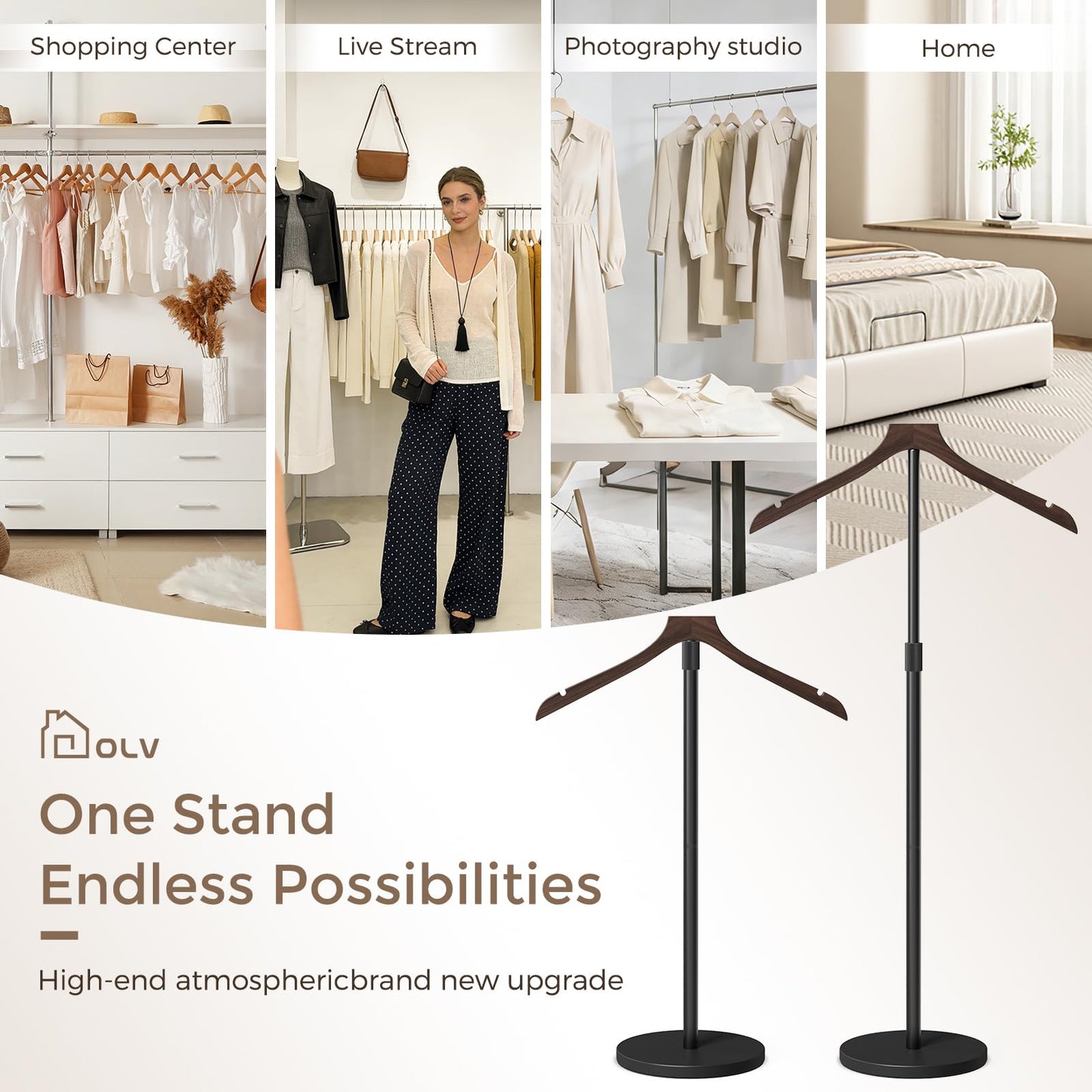 OLV 2 Pack Mannequin Torso, Adjustable Shirt Display Stand 30 to 41 Inches Height, Stable Dress Form Clothing Display Stand for Vendor, Portable Garment Rack for Coat Jacket, Walnut Wood