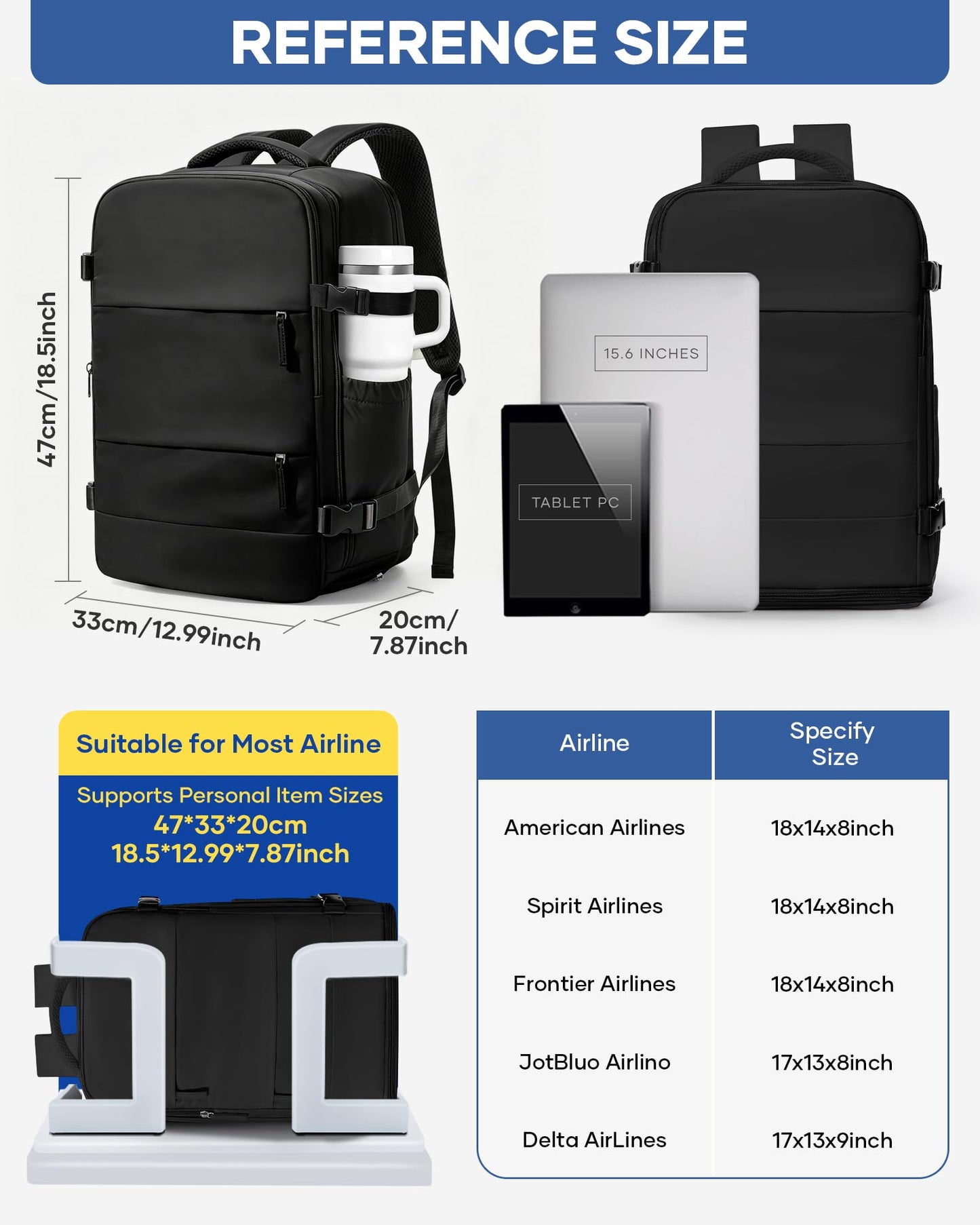 WEPLAN Vacuum Backpack Travel with Pump,Large Travel Backpack with Vacuum System,Mochila compresion al vacio,Flight Approved 18x14x8,Waterproof Carry on Personal Item Laptop Backpacks,Black