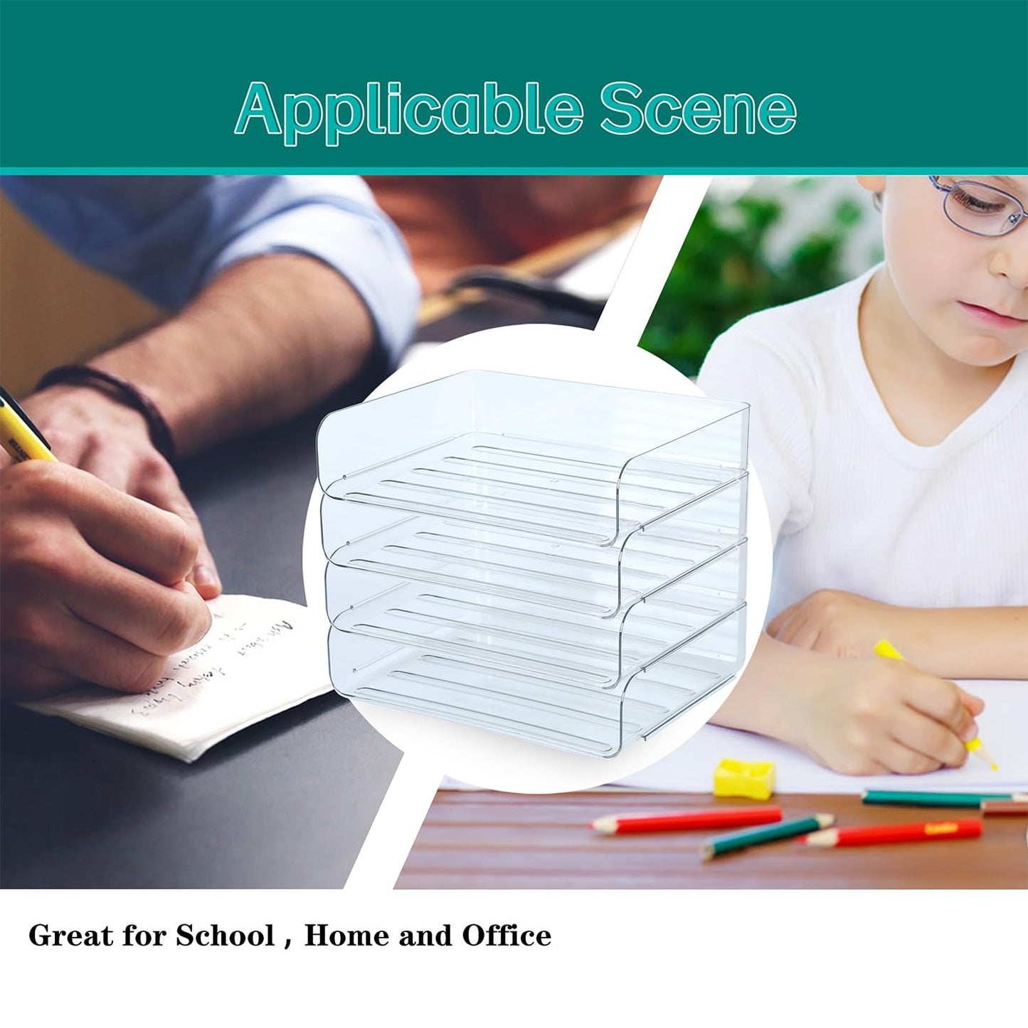 4 Tier Stackable A4 Paper Trays, Office Desk File Holder, Tidy File Document Letter Book Paper Organizer (4 Tiers,Clear)