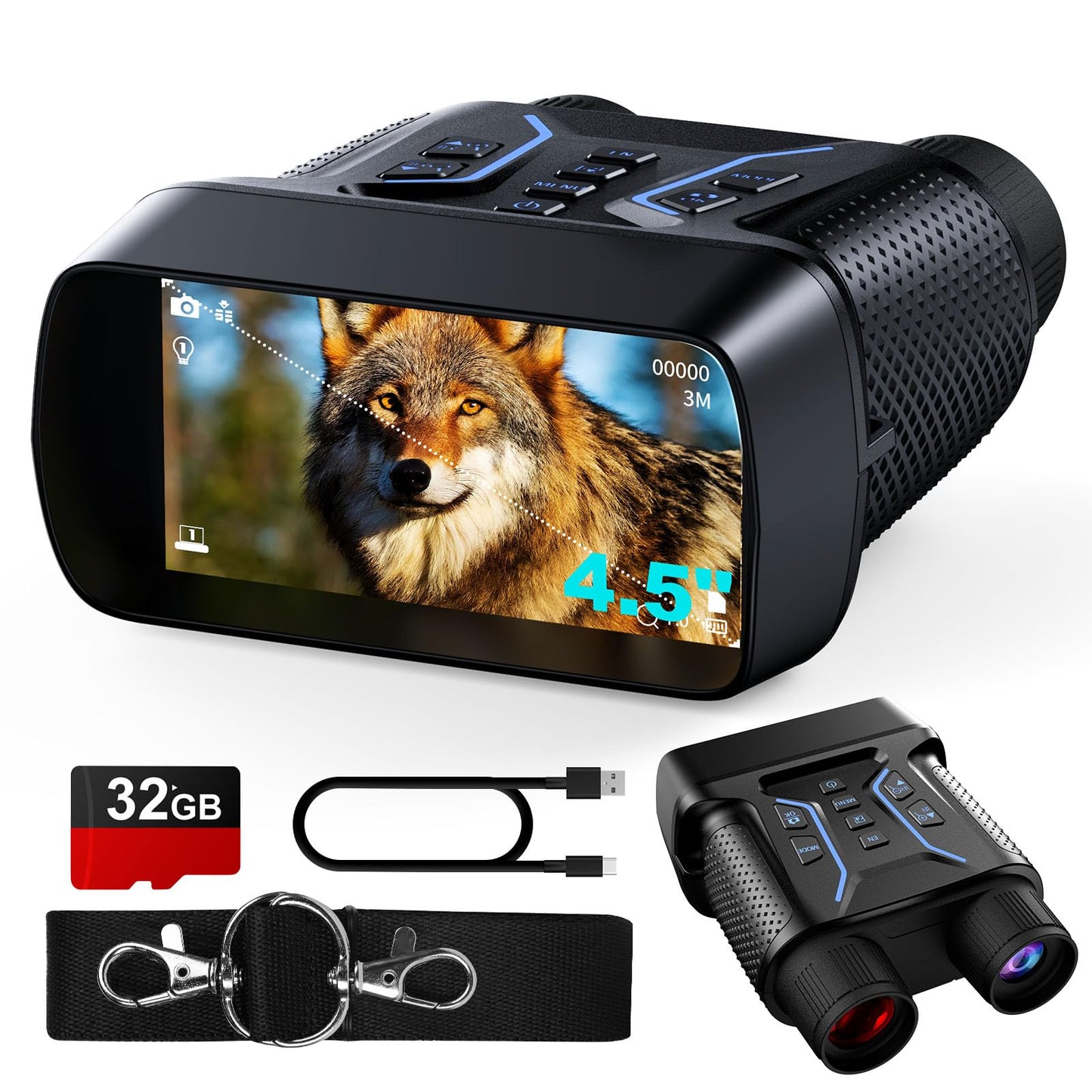 FIEGEl Night Vision Goggles, 4K UHD Video & 36MP Image Infrared Night Vision Binoculars with 4.5″ Screen, 4500mAh Rechargeable Battery, 32GB TF Card, 8X Digital Zoom for Camping (Black)