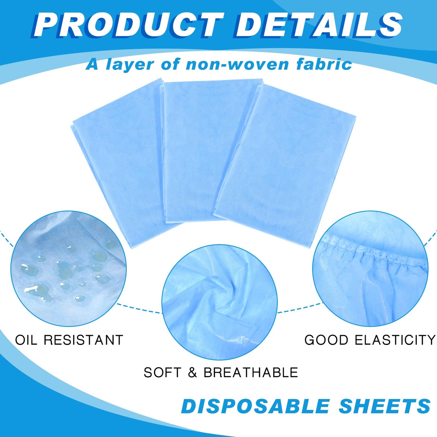Oudain 50 Pcs 39 x 87'' Disposable Fitted Sheets with Elastic, Disposable Massage Bed Sheets Covers for Spa Beauty Salon Waterproof Oilproof(Blue)