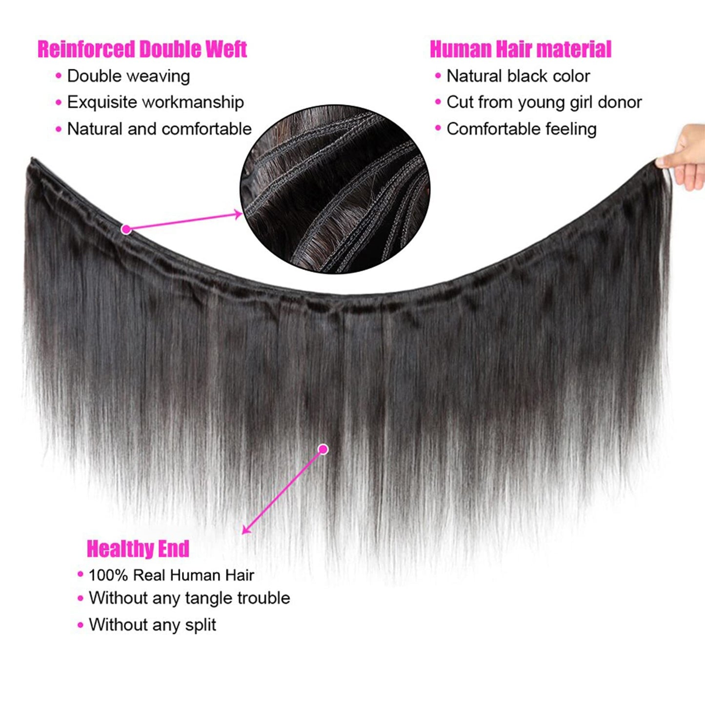 PINJUOO Straight Human Hair Bundles with Closure Raw Indian Hair 3 Bundles and Closure (20 22 24+18 Inch) 100% Unprocessed Virgin Human hair Bundles with 4X4 Lace Closure Natural Color for Women