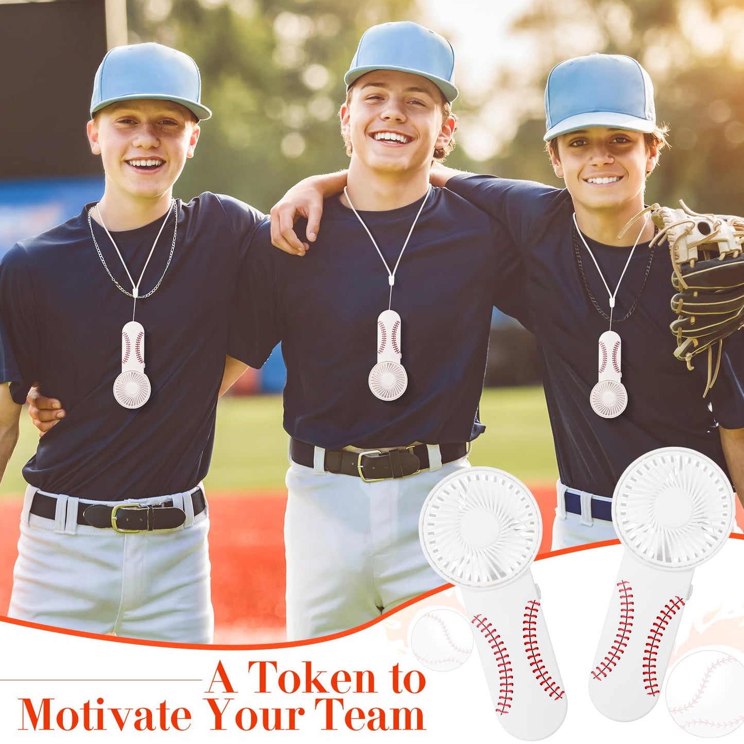 Honoson 12 Pcs Mini Portable Baseball Fan Bulk Small Personal Handheld Fan with Lanyard for Team Gift Game Outdoor Sport Party Favors, Battery Not Include(White and Red)