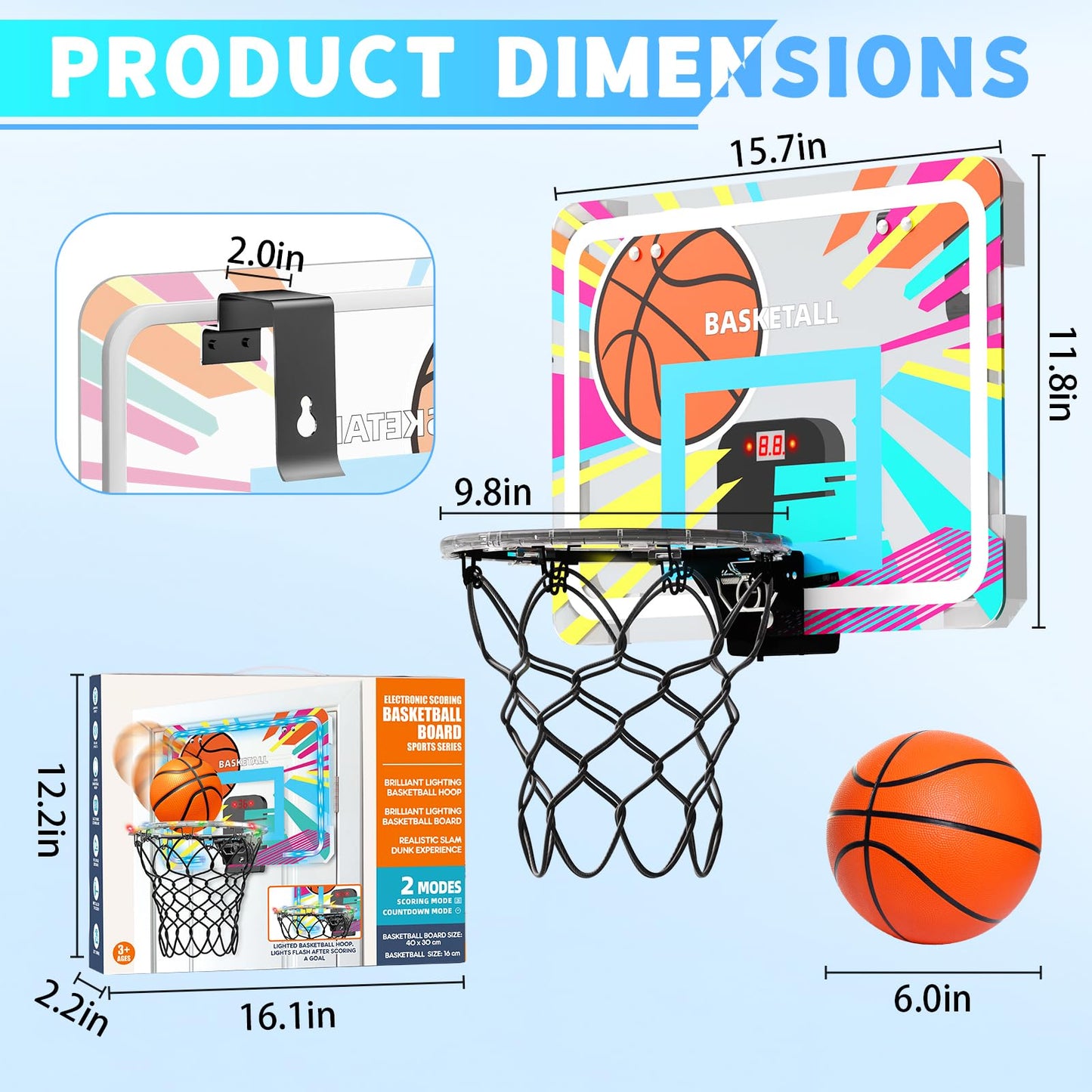 Indoor Basketball Hoop for Kids, Over The Door Basketball Hoop with Scoreboard, Foldable Breakaway Rim & 4 Balls, Mini Hoop Door Room Goal, Basketball Toys Gifts for 4-12 Year Old Boys Girls Teens