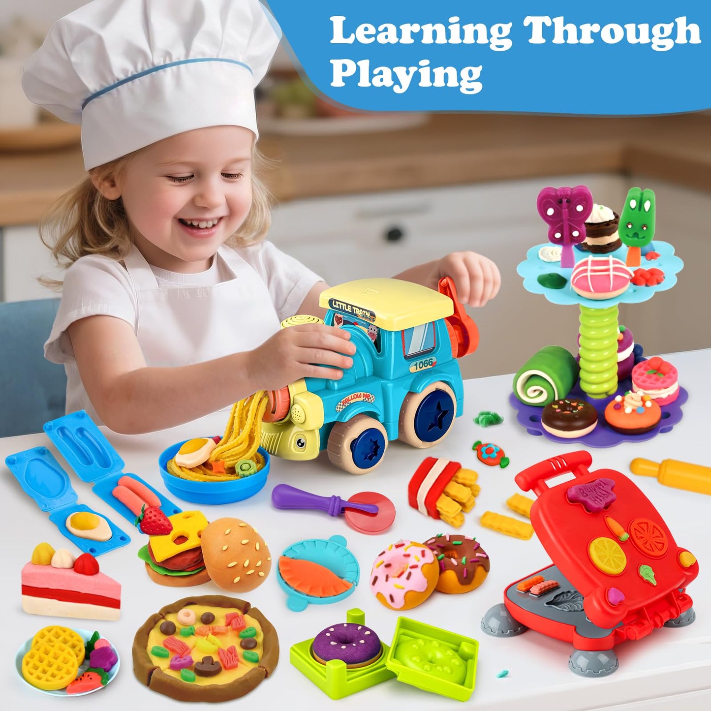 Aprilwolf 3 in 1 Dough Sets for Kids Ages 3-4-8, Hamburger Maker Machine Boys Girls