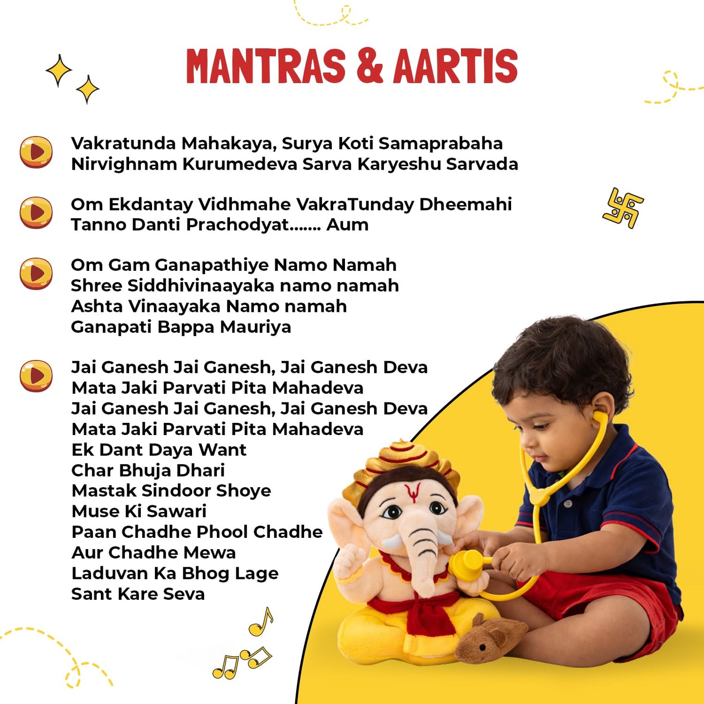 Panda's Box Mantra Chanting Baby Ganesha (Small - 20 CM) | Musical Soft Plush Toy | Best Gift for Infants, Toddlers & Babies