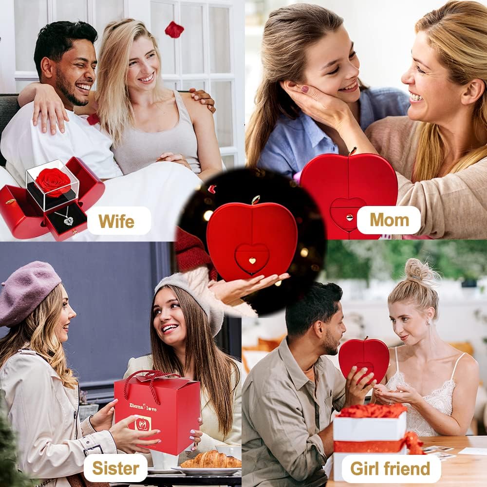 moshen Preserved Red Rose Flower Gift Box with LED Lights, Romantic Gift for Women, Ideal Gift for Mom Wife Girlfriend on Mother's Day, Valentine's Day, Christmas, Birthdays Anniversary (Red)