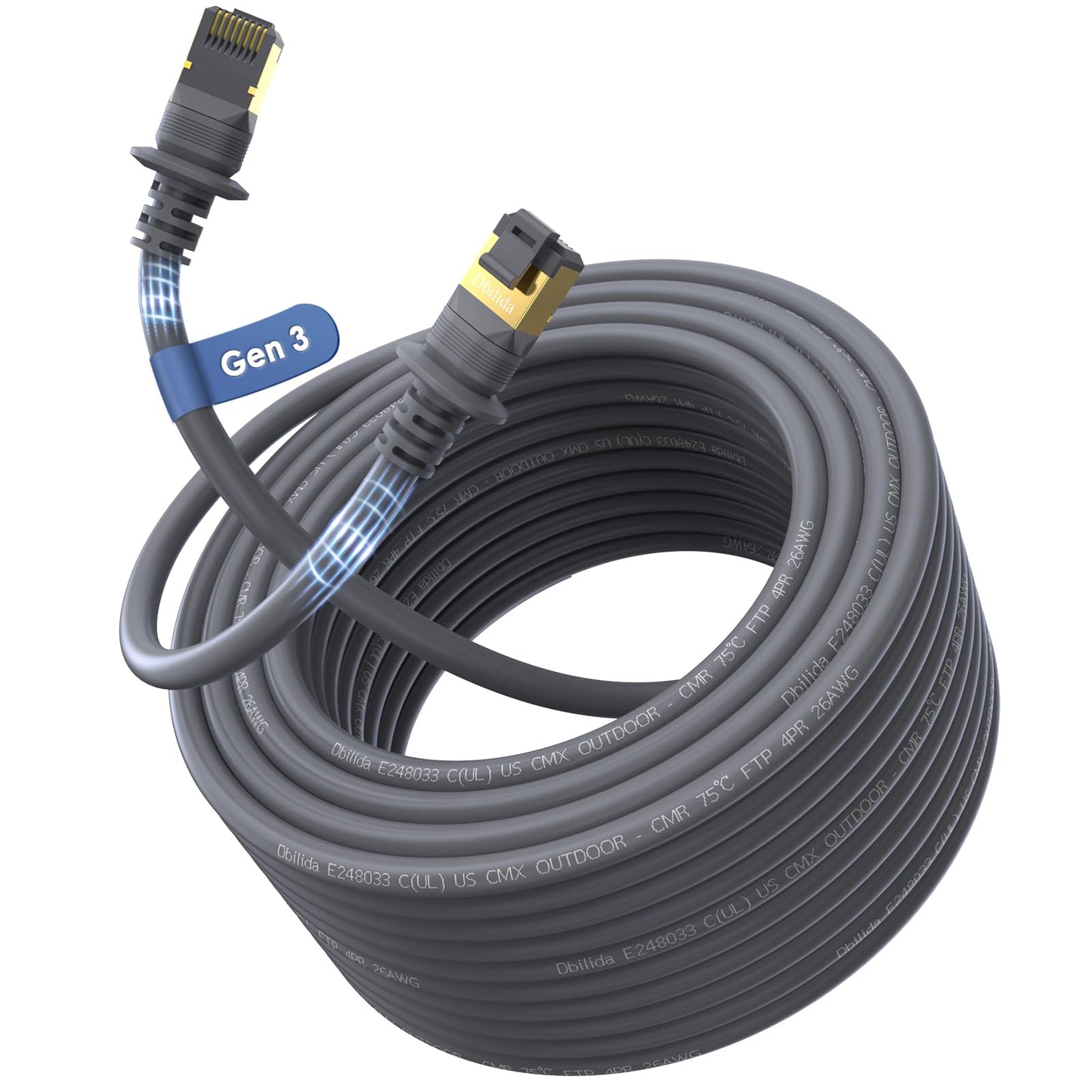 Dbilida Starlink Gen 3 Ethernet Cable 150FT, 20FT 33FT 50FT 75FT 100FT 125FT 200FT 300FT- 26AWG, 2000Mbps, Rectangular, Outdoor/Indoor