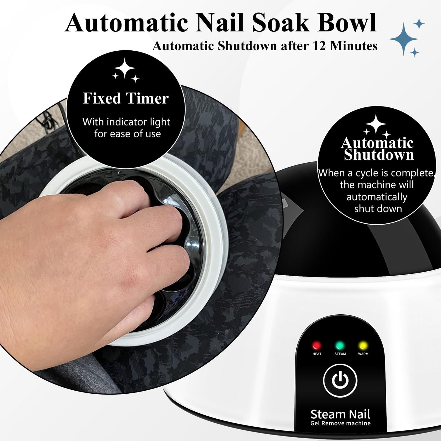 Electric Nail Soaking Bowl, Soak off Bowl for Gel Nail Polish, Acrylic Nails, Dip Powder Removal, Black