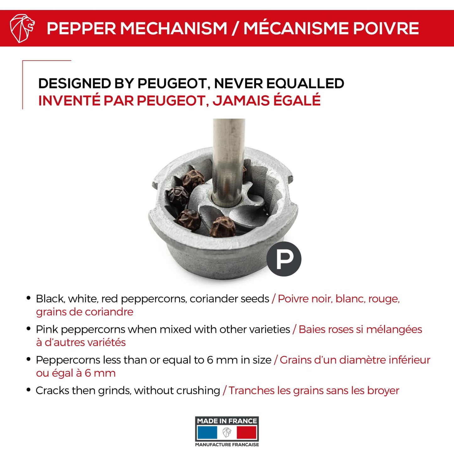 Peugeot - Paris Chef u'Select Manual Pepper Mill - Adjustable Grinder - Stainless Steel
