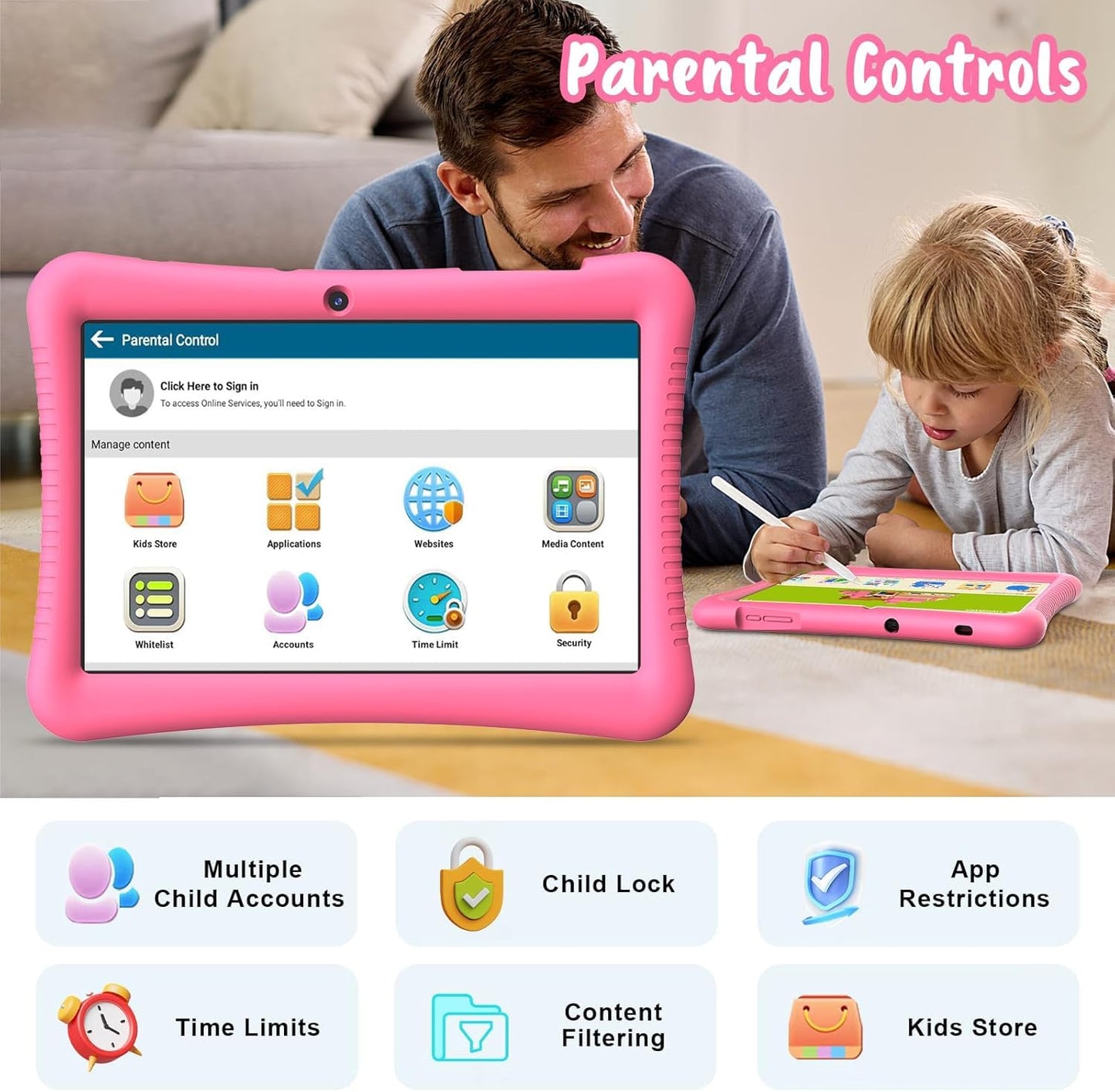 Fivahiva Kids Tablet,10.1 inch Android 13 Tablet for Kids, 32GB (Expandable to 128GB), Quad-core, Google Kids Space, Parental Control, YouTube Kids, GMS, Pre-Installed Apps, with Shockproof Case