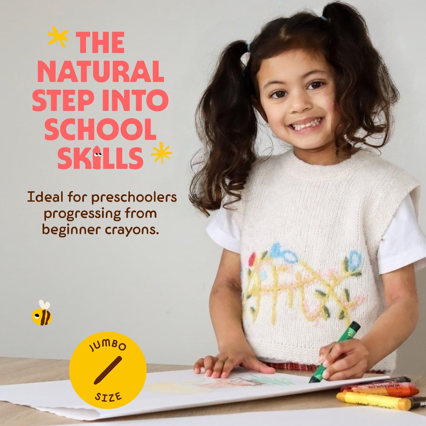 Honeysticks Jumbo Crayons (16 Pack) - Non Toxic Crayons for Kids - 100% Pure Beeswax and Food Grade Colours - 16 Bright Colours - Large, Easy to Hold and Use - Sustainably Made in New Zealand