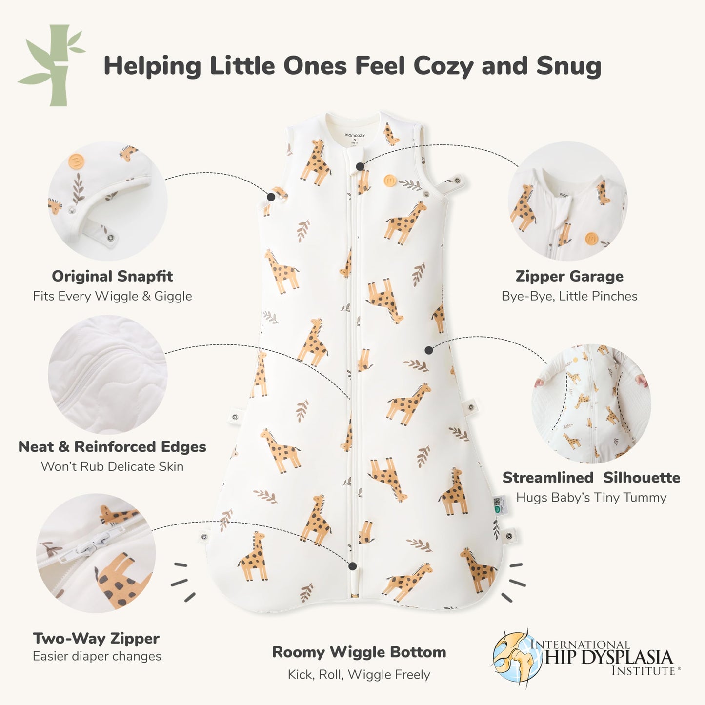 Momcozy Sleep Sack for Baby 0-6 Months, 1.5 TOG Baby Wearable Blanket with Supportive Plush Filling, Two-Way Zipper for Easy Diaper Changes, Snap-Fit Design for Growing Babies, Small, Giraffe