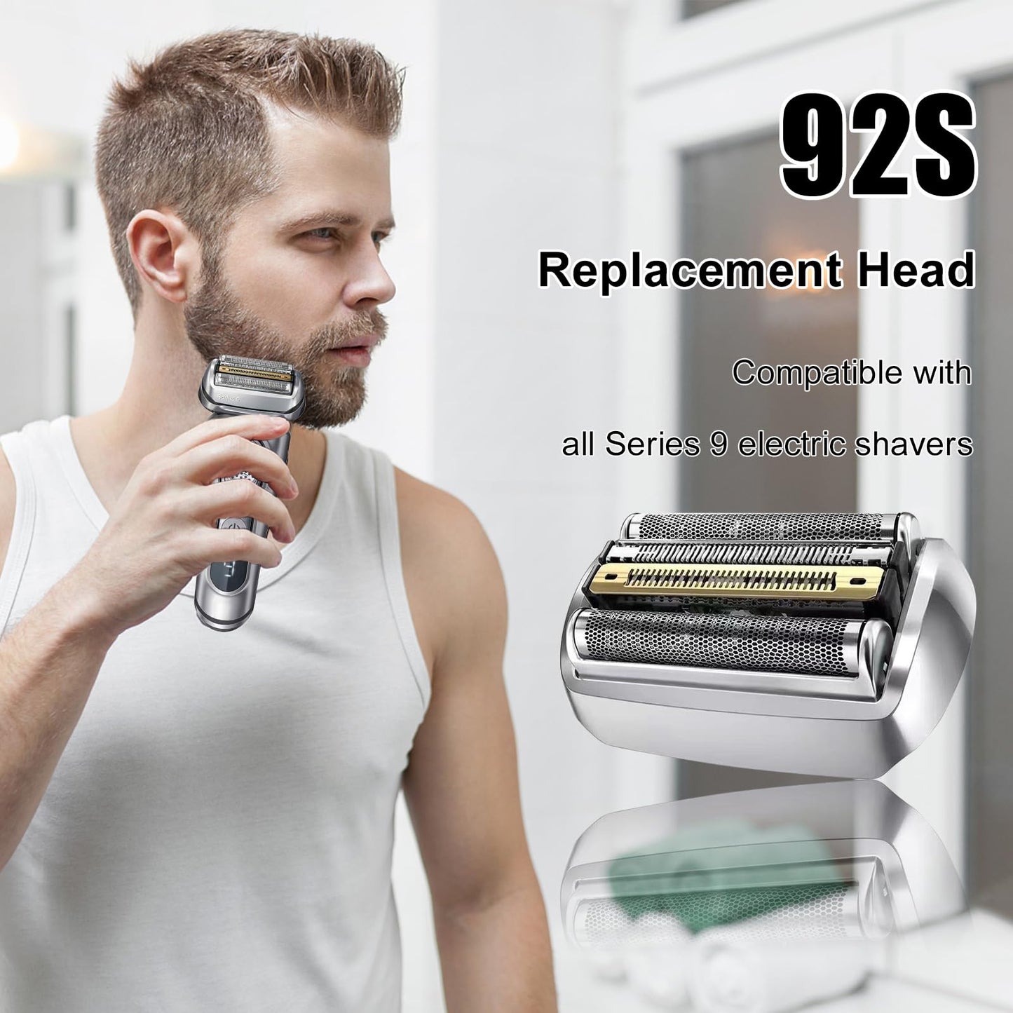 2PCS 92S Series 9 Replacement Head for Braun Series 9 Foil Shaver Replacement Heads for Braun Series 9 Replacement Blades 9290cc, 9291cc, 9370cc, 9293s, 9385cc, 9390cc, 9330s, 9296cc Foil Shaver