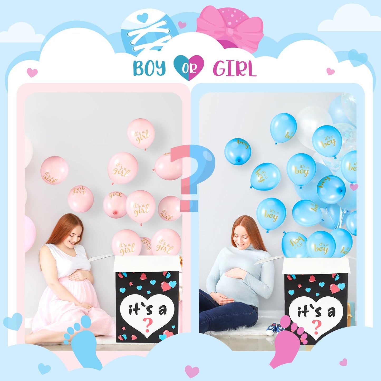 Ireer Gender Reveal Balloon Box with 16 Latex Baby Balloon Release Box Funny Ideas for Gender Reveal Party Decorations Supplies(Boy or Girl)