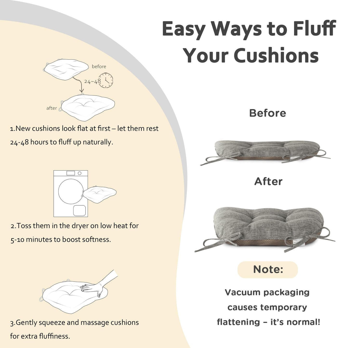 ELFJOY Chair Cushions for Dining Chairs Set of 4 Office Chair Cushion 18x18x3 Inches Kitchen Chair Pads Soft and Comfortable Seat Cushion with Ties and Non Slip Backing, Coffee