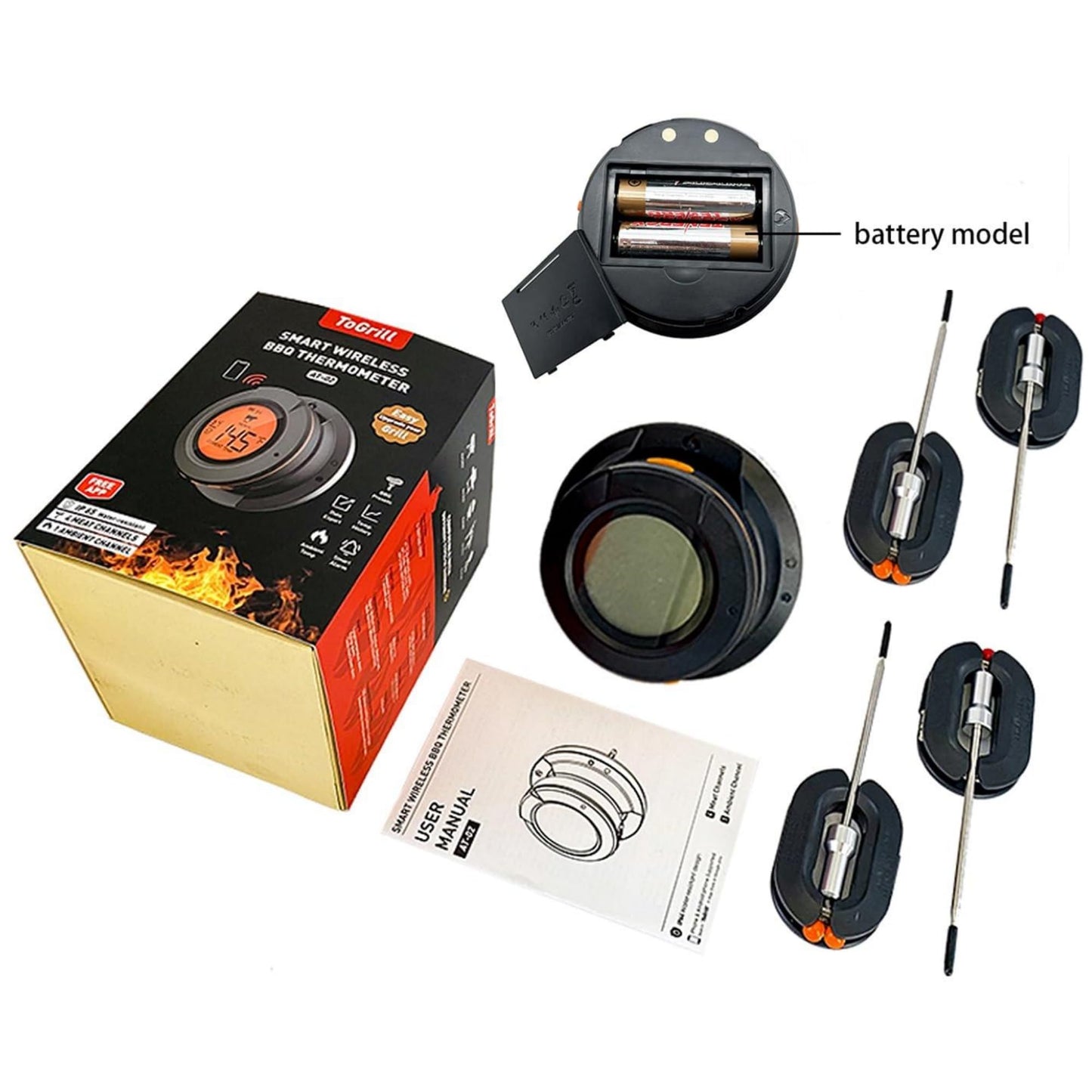 Acesidn Smart Pro Bluetooth BBQ Meat Thermometer for Grilling-Out Side Wireless Meat Temperature Monitor for Smoker-Waterproof-Supports 4 Probes- Includes 4 Stainless Steel meater Probes