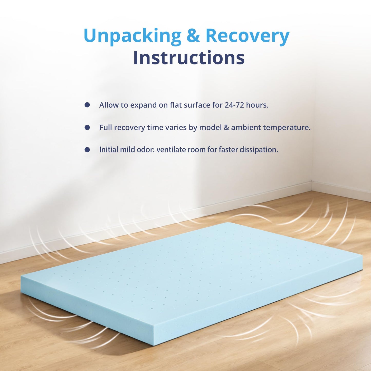 EGOHOME 3 Inch Queen Memory Foam Mattress Topper, Cooling Gel Infused & Pressure Relieving Pad in a Box, Dorm Room Essentials, CertiPUR Certified, Blue