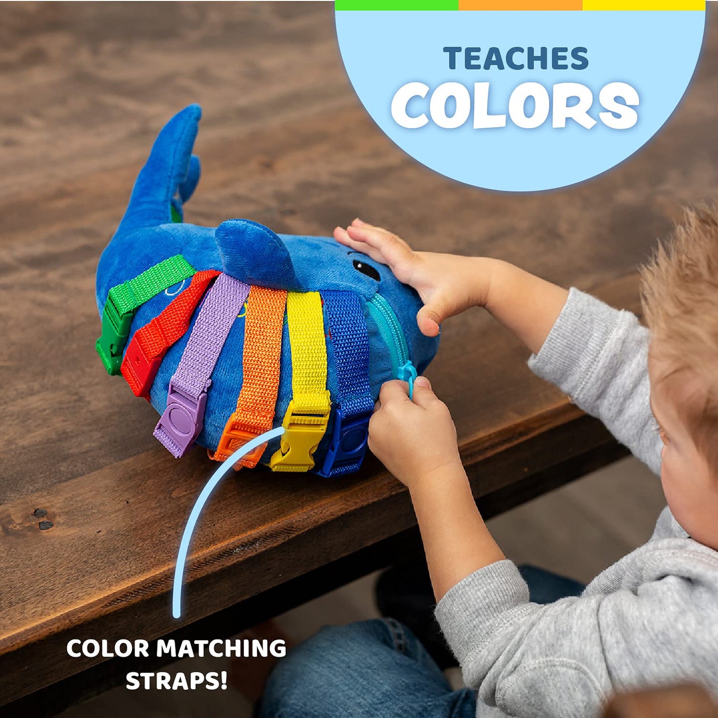 Buckle Toy Blu Whale - Toddler Early Learning Basic Life Skills Children’s Plush Travel Activity