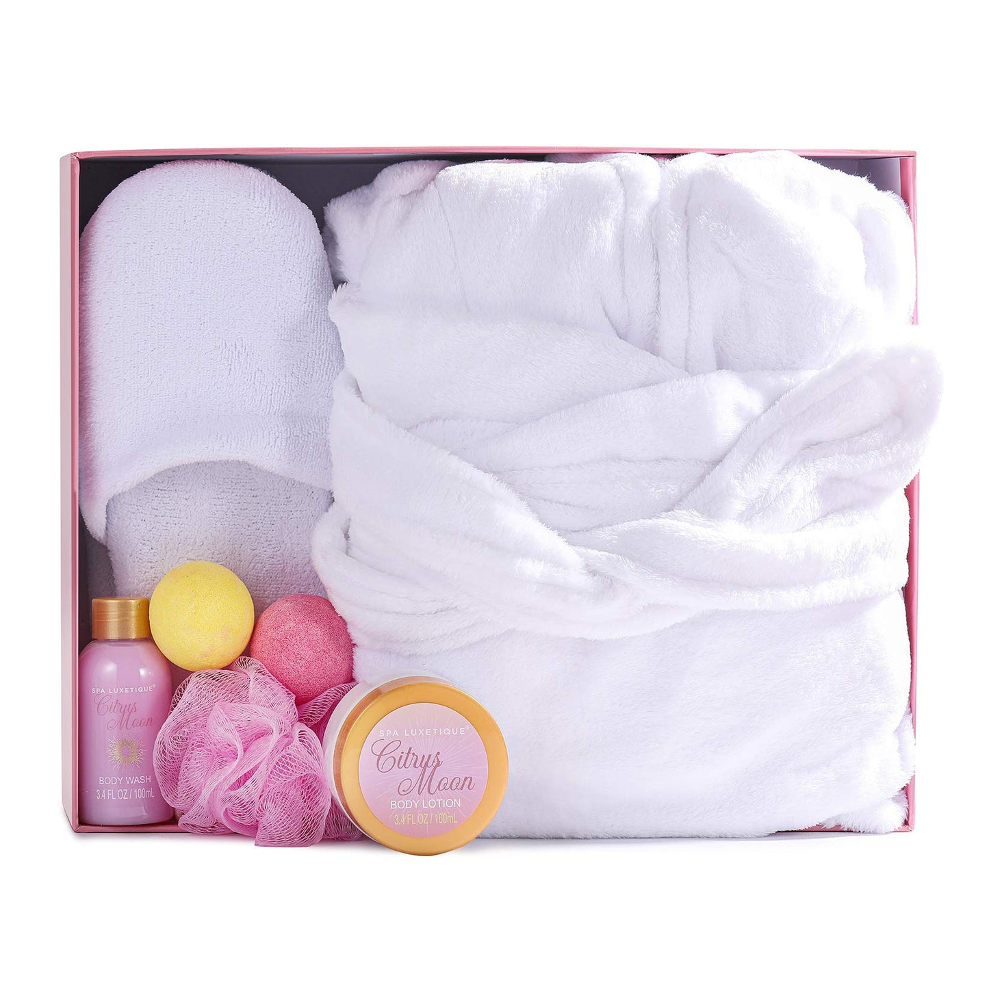 Spa Luxetique Robe and Slippers Spa Set Women, Valentines Day Gifts for Wife, 6pcs Flannel Soft Bath Robe, Bath and Body Works Bath Sets with Slippers, Body Lotion, Bath Bombs, Robe Sets for Women