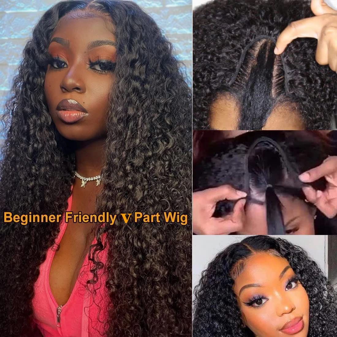 ISEE Hair 22 Inch Water Wave V Part Wig Human Hair No Leave Out Brazilian Glueless Curly Wave Upgrade U Part V Part Wigs for Black Women Human Hair 180% Density Natural Color