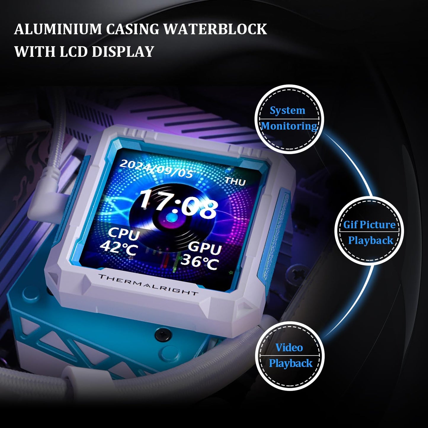 Thermalright FW PRO 360 ARGB White CPU Water Cooler with PWM Fan, 2000RPM Speeds,IPS LCD Screen with 320 * 320 Resolution,Liquid CPU Cooler,for AM5/Intel 1851/1700,2.73inch Display Screen