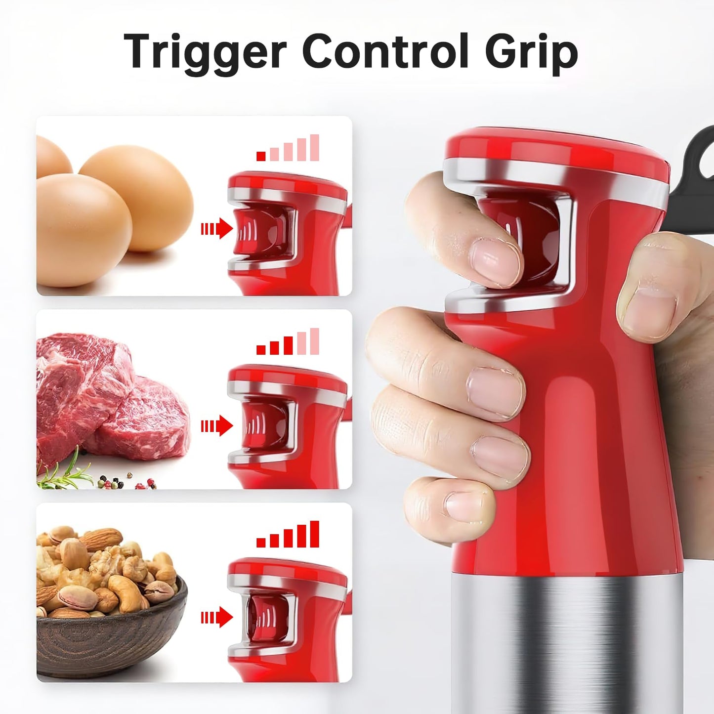 Turelar Immersion Blender Handheld Corded Hand Blenders Set 1100W, Trigger Variable Speed 5 in 1 Stick Emulsifier with Chopper, Whisk and Frother for Soup, Baby Food and Smoothies, Christmas red
