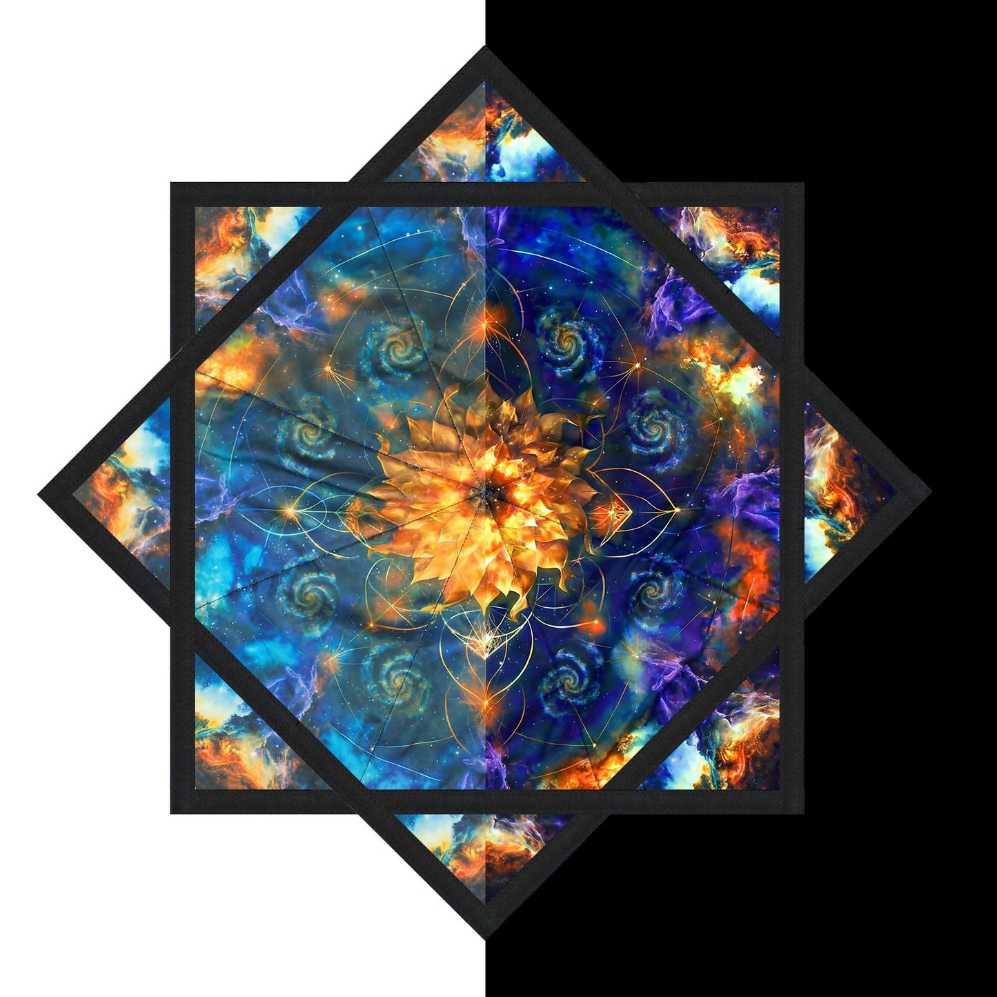 Teyva Daily 24.8'' UV Reactive Mandala Sunflower Flow Star Spinning Cloth for Beginners and Advanced Soft Cotton Flow Prop with Vibrant Colors Smooth Rotation for Dance Play Arts(Golden Mandala)