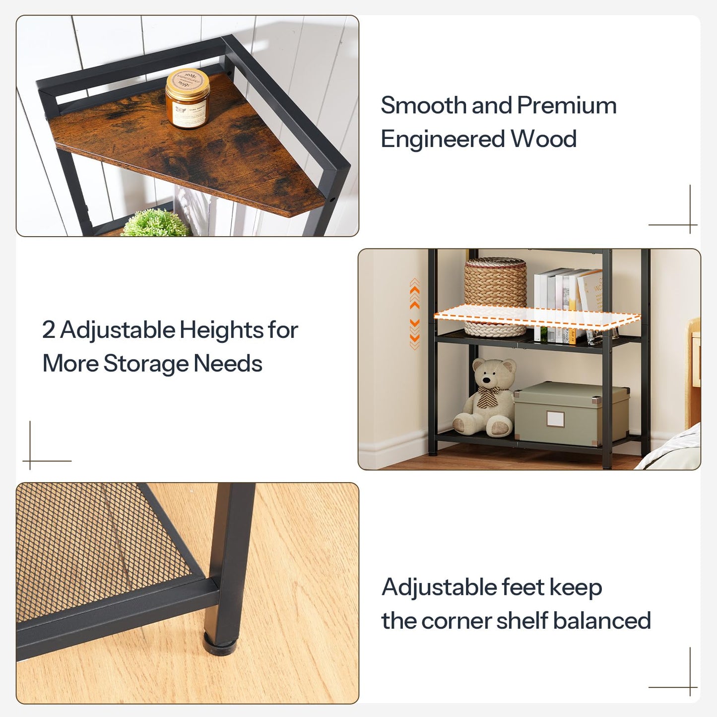 HOOBRO 5-Tier Corner Shelf Stand, Corner Shelf with LED Light, 56.3" Tall Corner Bookshelf, Display Rack Storage Organizer with Table, for Small Spaces, Living Room, Entryway, Rustic Brown BF69DCJ01