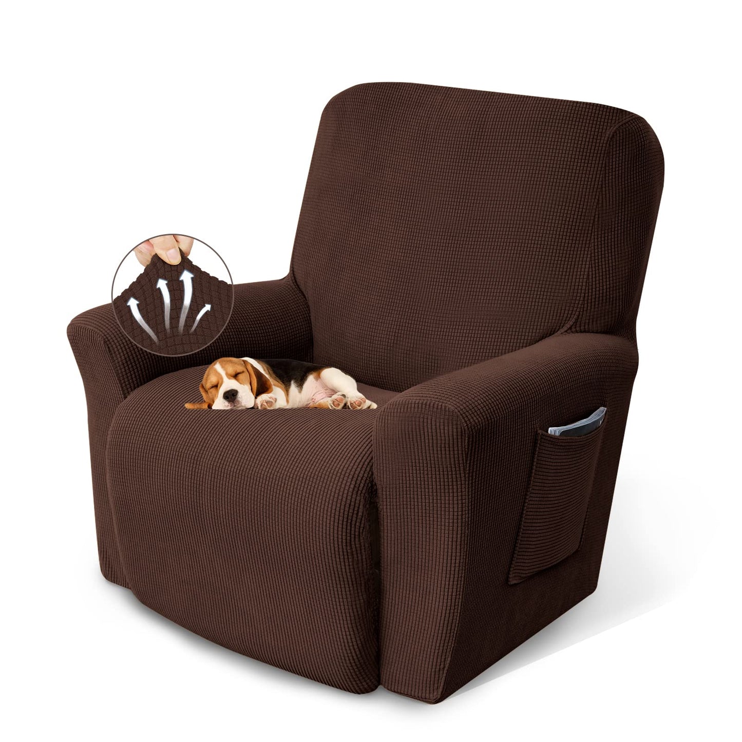 KEKUOU Recliner Chair Covers Lazy Boy Recliner Covers Stretch Couch Cover Slipcovers 1 Piece Furniture Protector with Elastic Bottom for Dog,Kids.(Recliner, Chocolate)