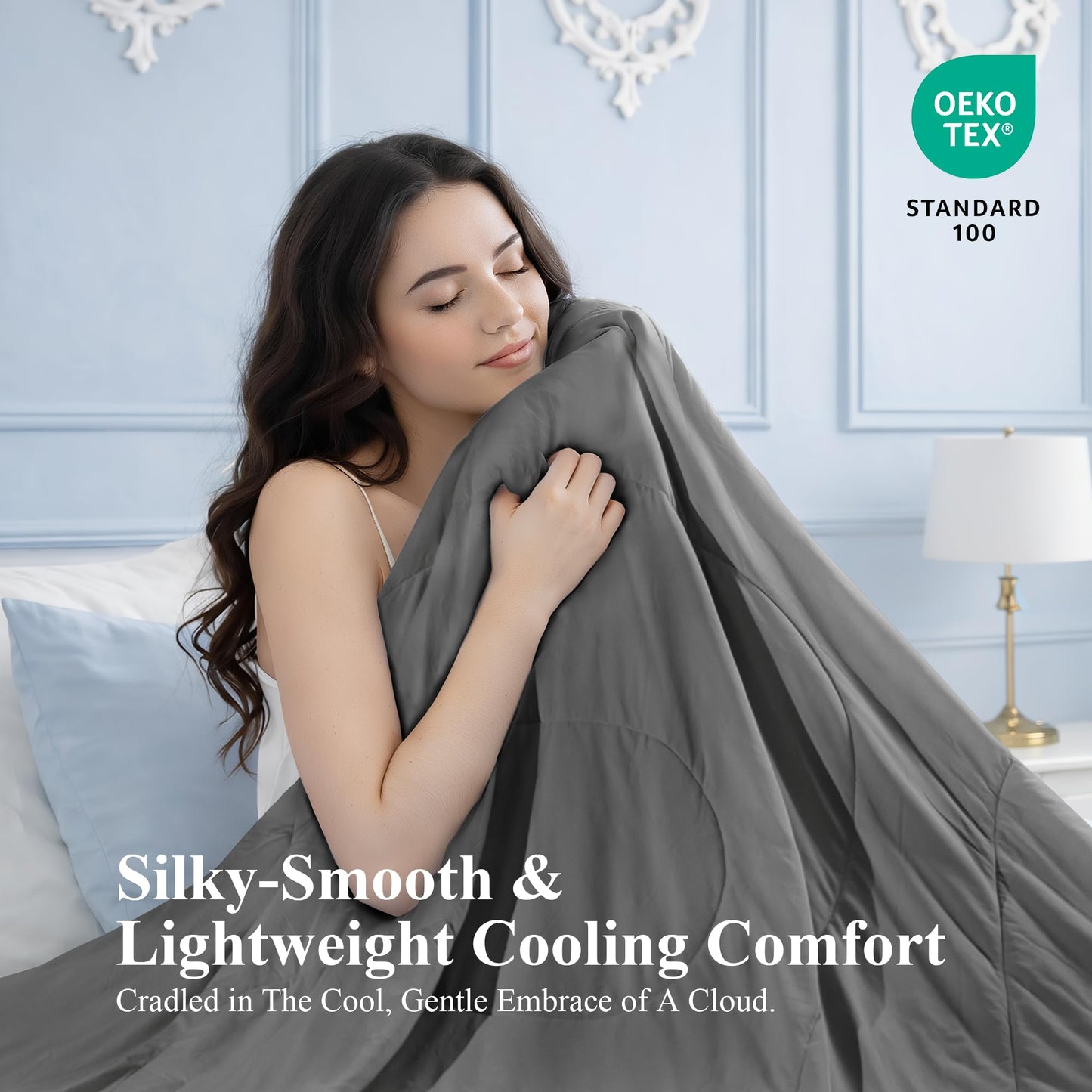 blunique Cooling Blanket Queen Size, Double-Sided Cooling Comforter for Hot Sleepers, Instant Cool Touch, Lightweight Breathable for Night Sweats, Soft Summer All Season Comforter(90''*90'',Grey)