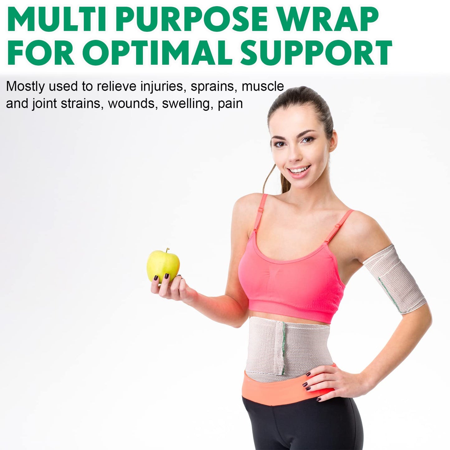 LEIFIDE 36 Pack Compression Bandage Wrap with Self Closure on Both Ends Elastic Bandage for Legs, Knees, Ankles, Wrists, Elbows, Shoulders, Athletic Stretchable Wrap(6 Inch,Green Trim)