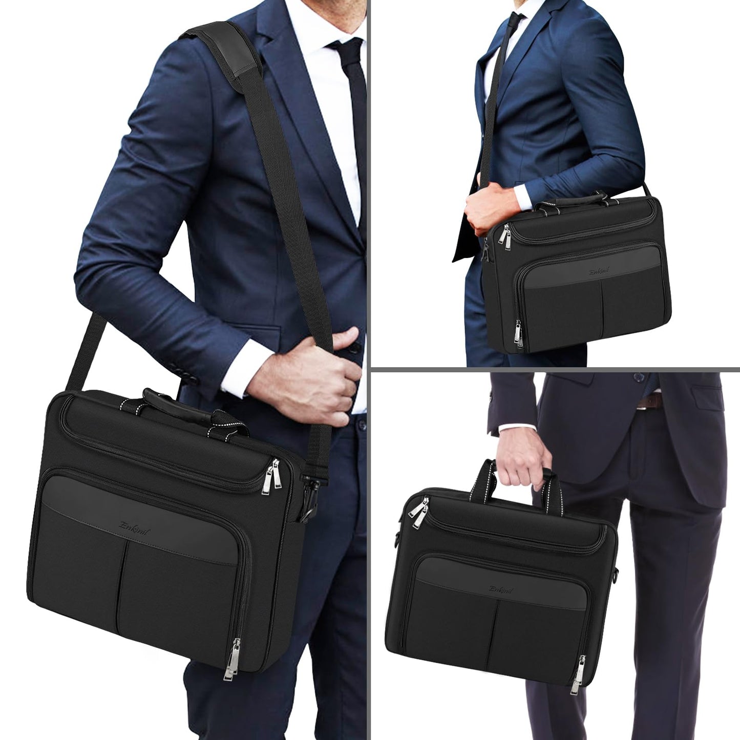 Enkinil 17-17.3 inch Laptop Briefcase, Waterproof Messenger Bag for Men with Reinforced Shoulder Strap & Padded Handle, Business Travel Laptop Bag, Compatible with HP ZBook ThinkPad DELL Inspiron