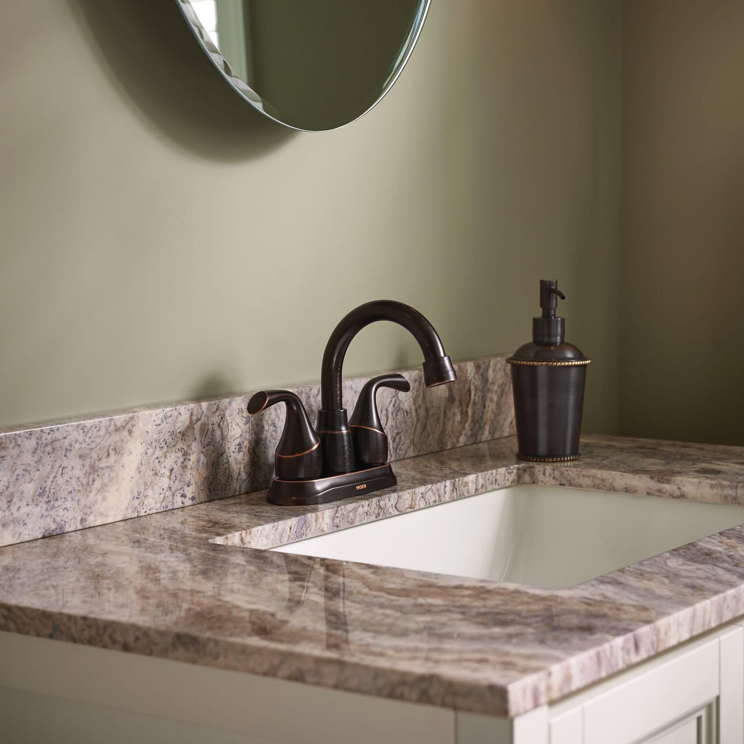 Moen Idora Mediterranean Bronze Two-Handle Centerset Bathroom Sink Faucet with Drain Assembly, 84115BRB