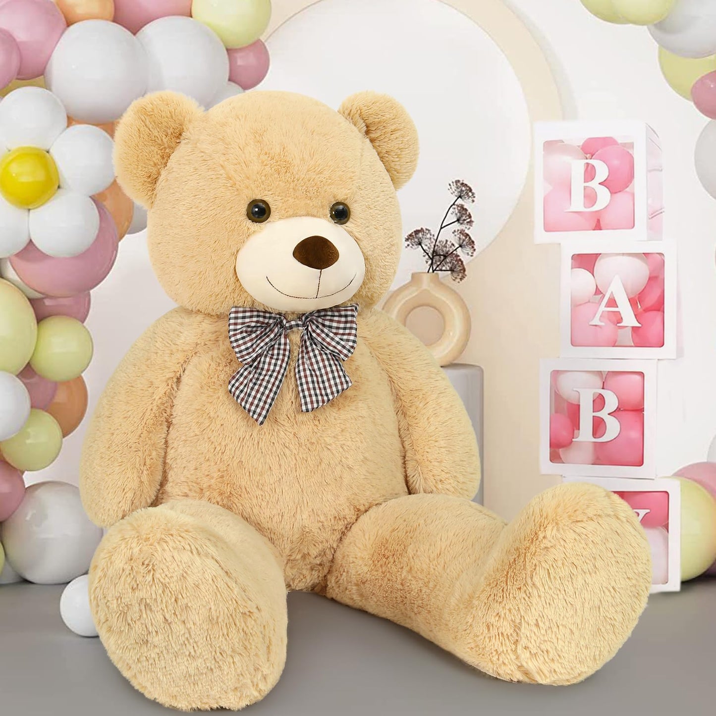 MaoGoLan Giant Teddy Bear 4 Feet, Ultra Soft Big Bear Stuffed Animal 47 Inch Tan Plush Teddy Bear Gift for Baby Shower, Birthday, Party, Valentine’s Day Decor