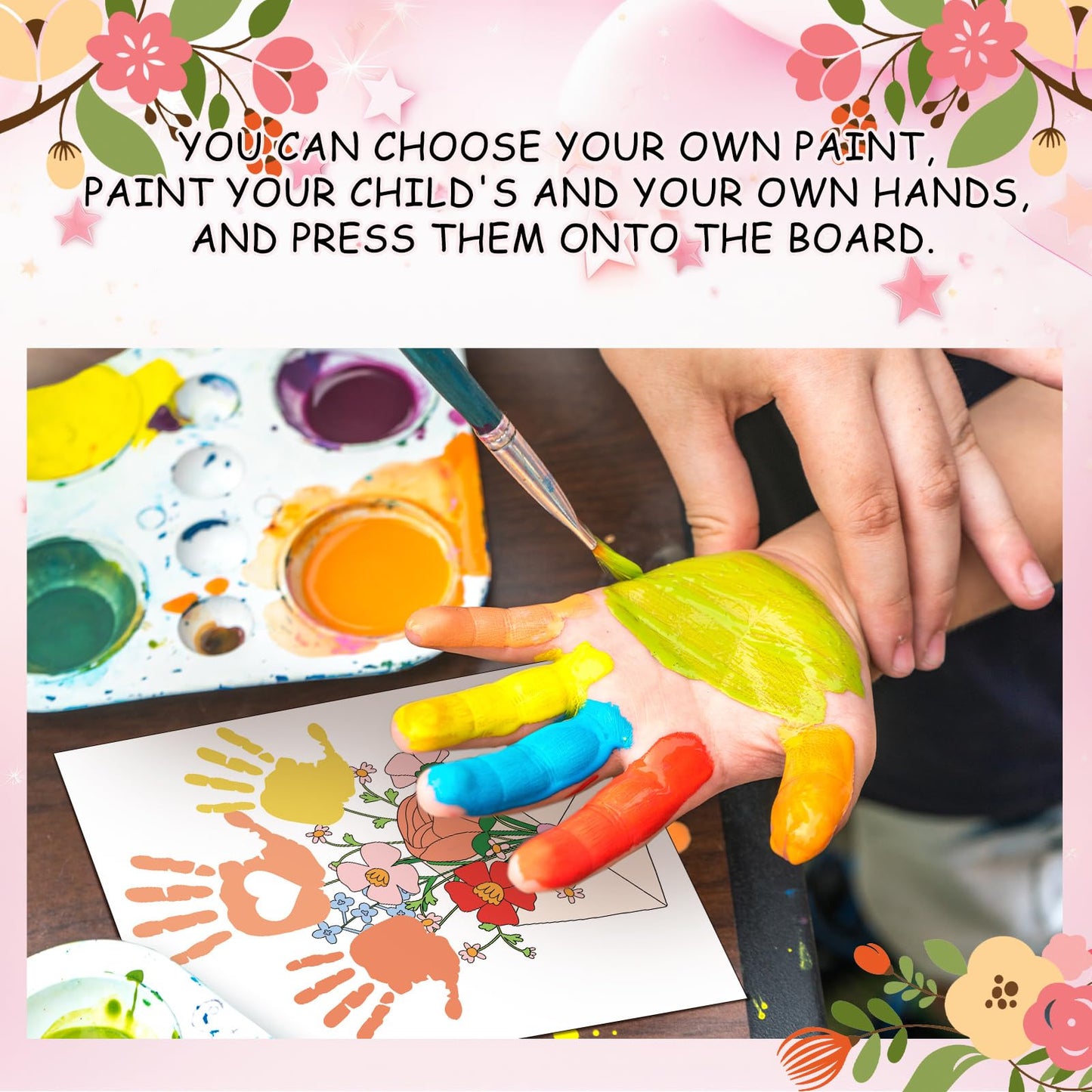 Motipuns 6sets Flower Bouquet Handprint Art Craft DIY Kit Customized Mothers Day Gift Handprint Ornament Kit Personalized Handprint Flowers Frame Sign for Mother Grandma Birthday Gift