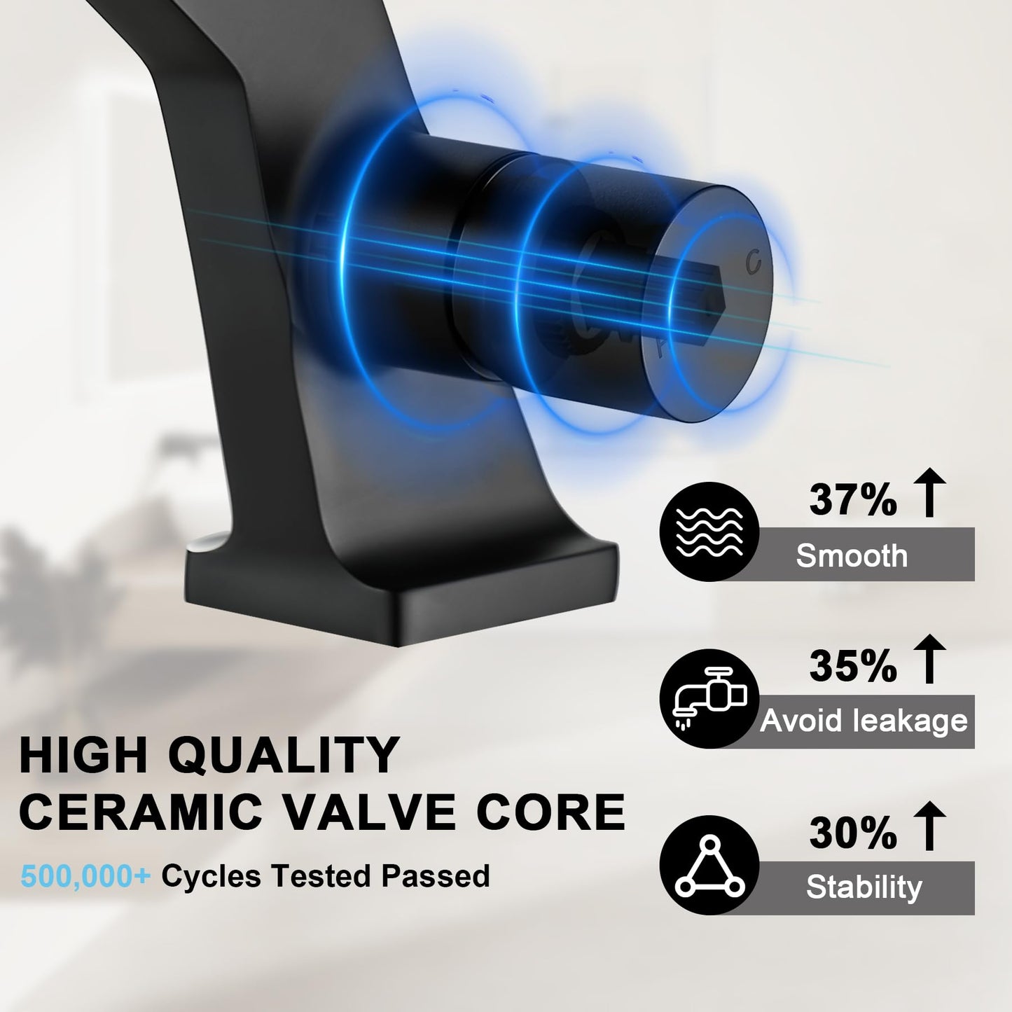 BAKALA Black Waterfall Bathroom Faucets, Single Hole Single Handle Brass Bathroom Sink Faucet Deck Mount, Rv Lavatory Vanity Faucet with 2 Supply Holes