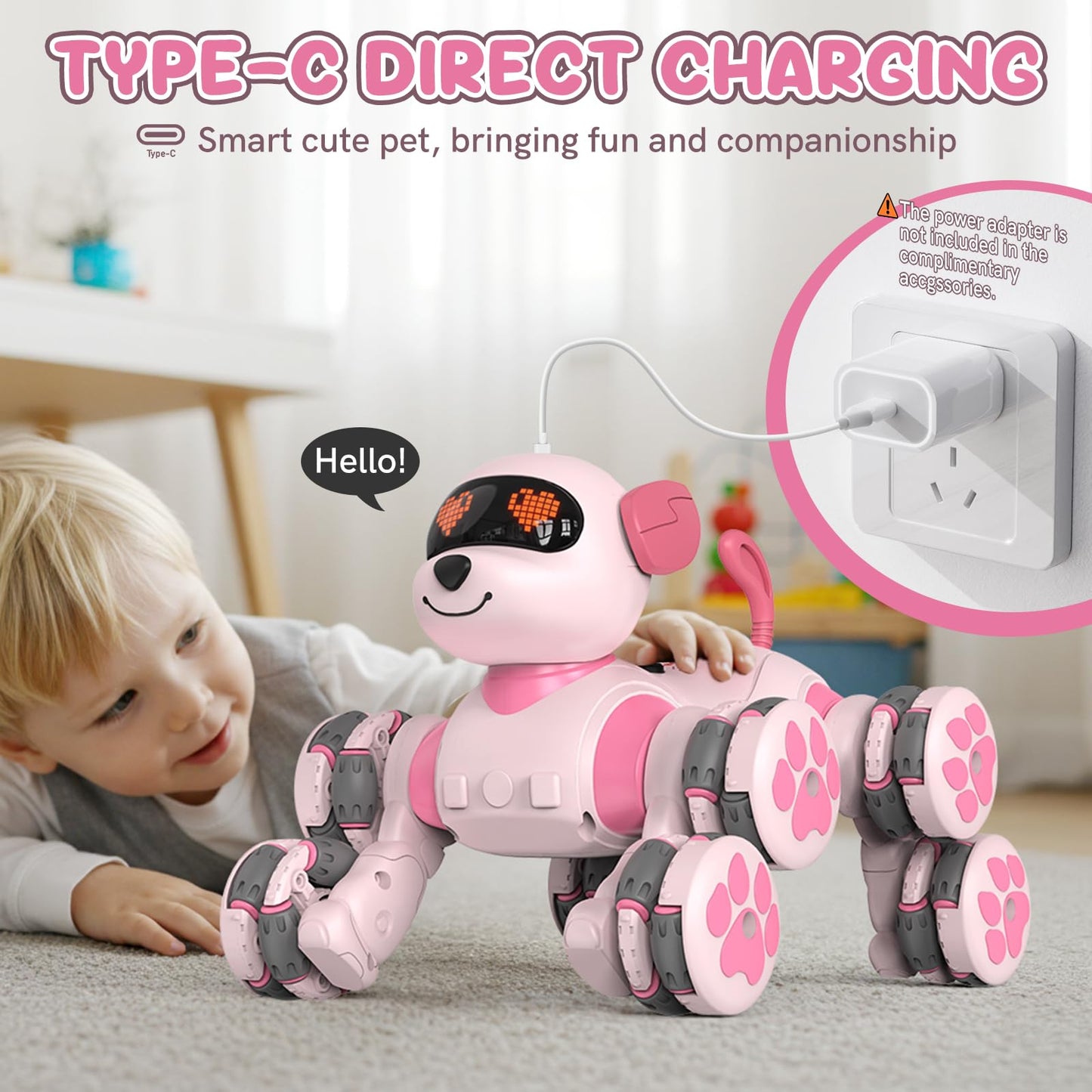 Paaxido 8WD Stunt RC Car Robot Dog Toys for Girls Age 3+, 2.4GHz Remote Control Car Dog Toys with LED Eyes, Smart Interactive Programmable Robot Toys Gift for Boys & Girls Age 3 4 5 6 7 8 Year Old