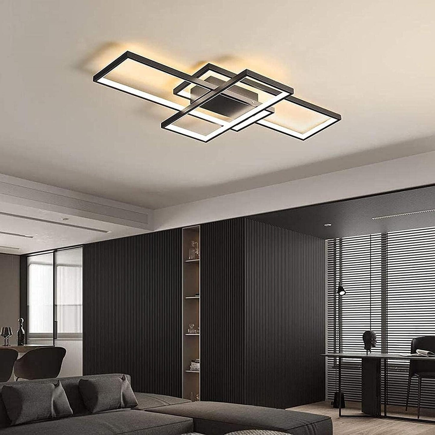 ASDMD Modern LED Ceiling Light 31.5" Dimmable Black Ceiling Light Fixture with Remote Control Square 54W 3000K-6500K Ceiling Lamp for Kitchen, Living Room, Bedroom