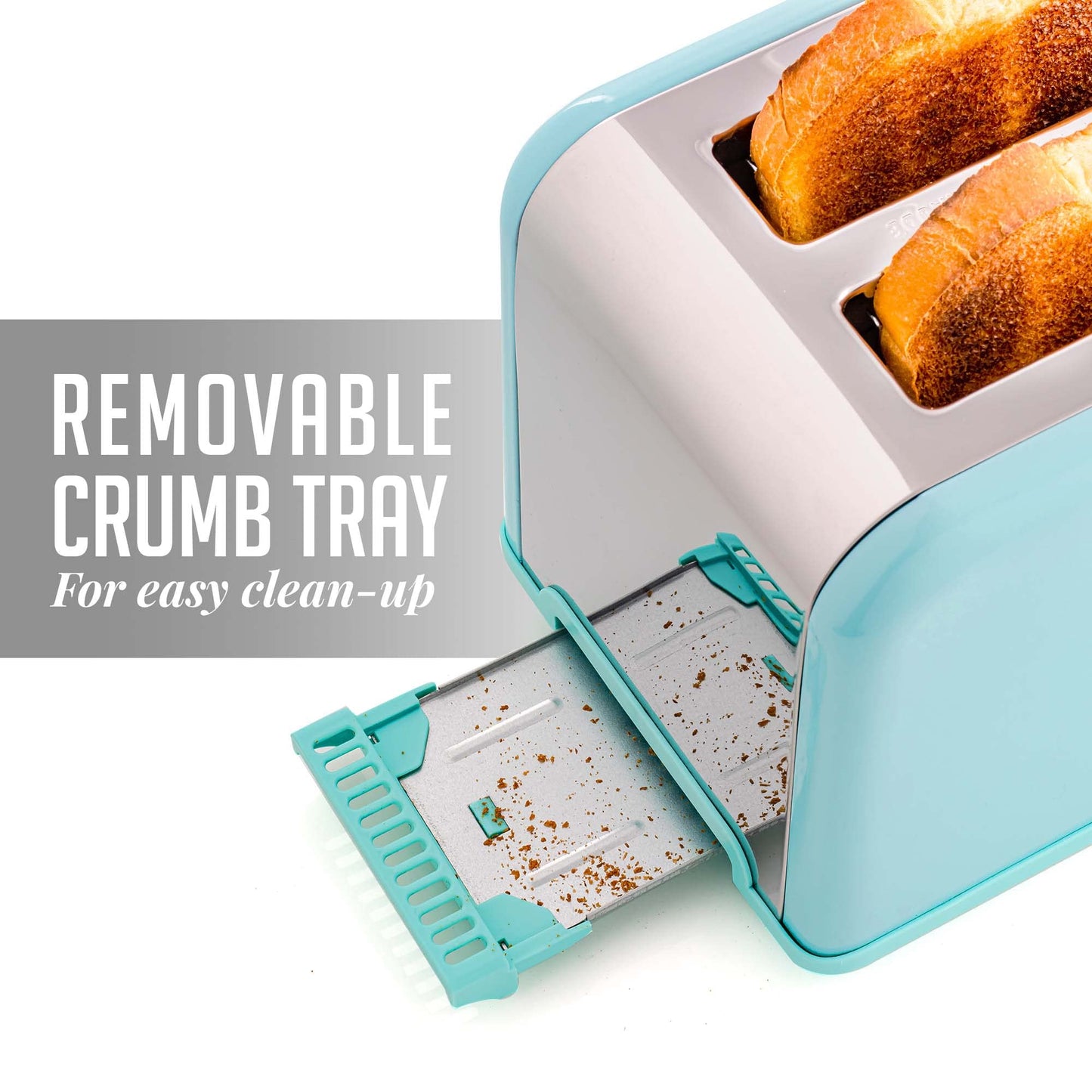 OVENTE 2-Slice Electric Toaster, 825W with 6 Browning Settings, Bagel, Defrost, Cancel Functions, Extra-Wide Slots, Stainless Steel Retro Countertop Toaster, Turquoise TS2450T