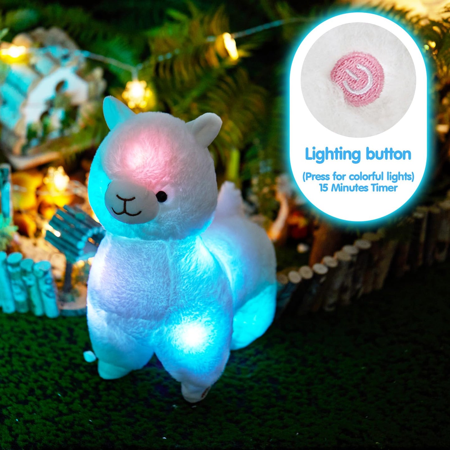 Bstaofy 14" Light up Llama Stuffed Animal Plush Toy LED Soft Blushing Alpaca Night Light for Kids Christmas Birthday Halloween Festival Gifts
