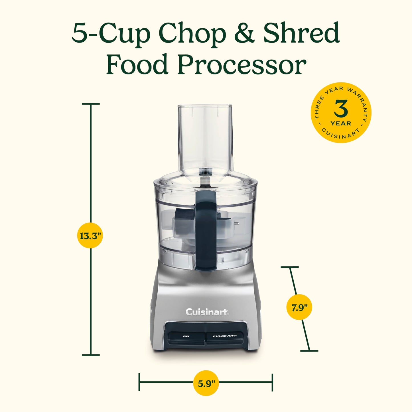 Cuisinart 5‑Cup Chop & Shred Food Processor, Compact Food Chopper, Easy‑Store Design, Silver FP-5