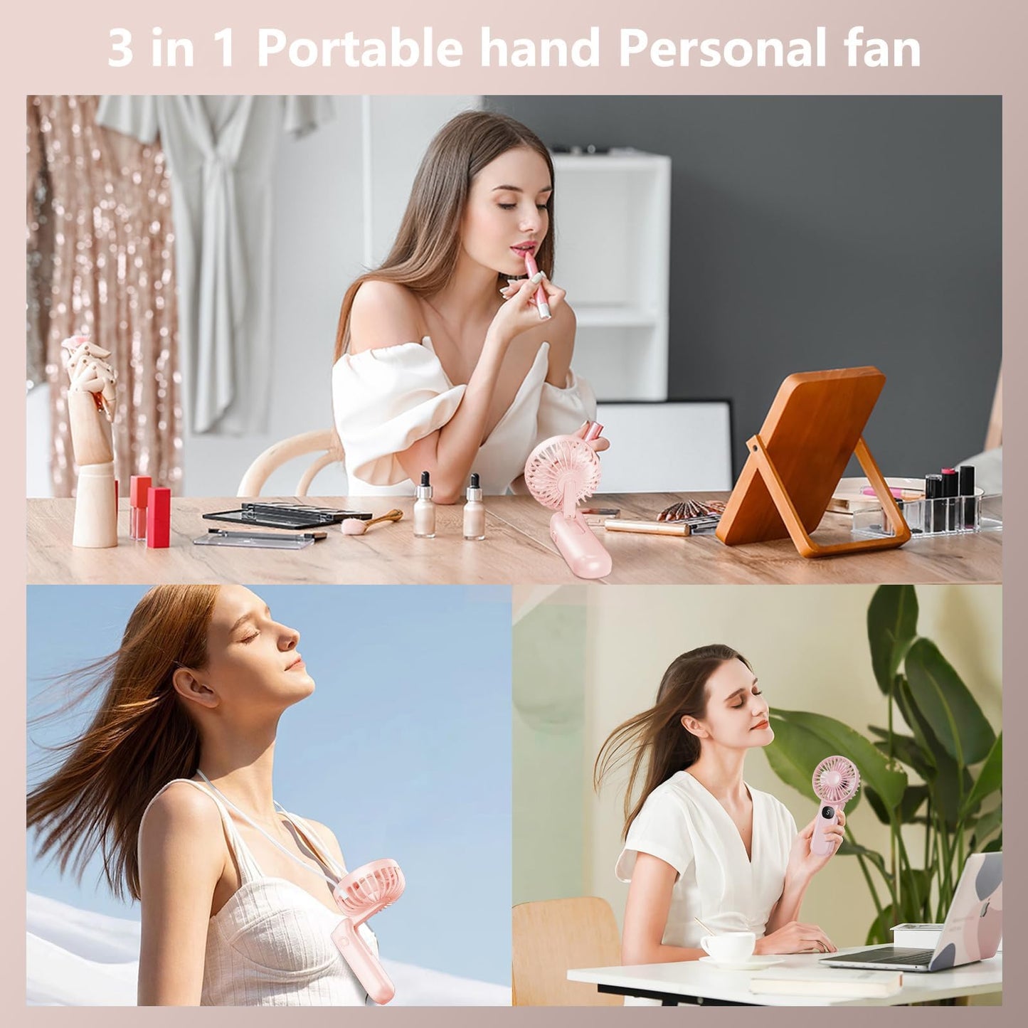 xigmer Portable Fan, 2-Pack Rechargeable Handheld Fans with 12H Battery, 5-Speed 180° Foldable USB Fan, Cooling Face Fan with Lanyard for Makeup & Travel, Camping, Hiking -Pink & Purple