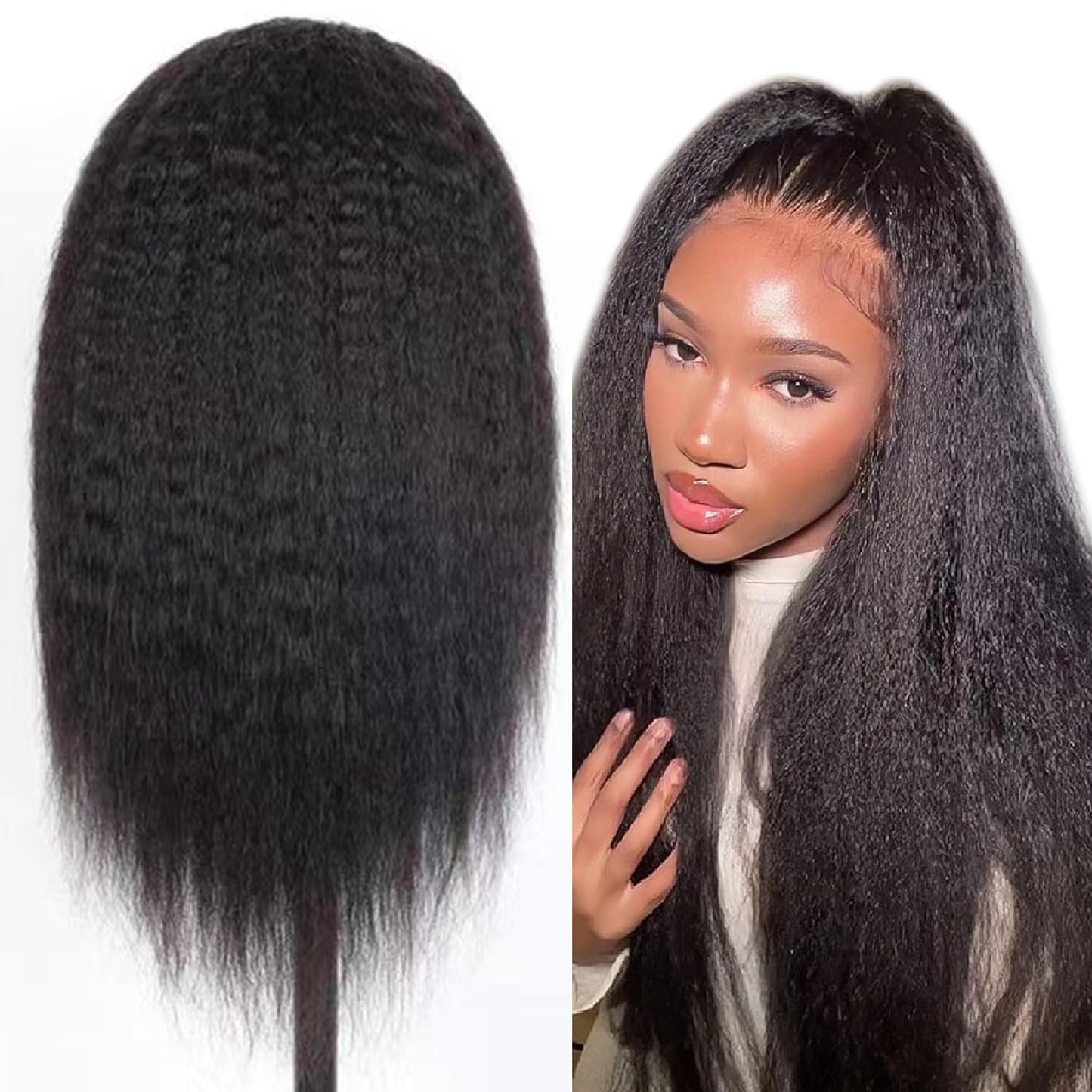 Selina U Part Wigs Human Hair Kinky Straight Wig Yaki Straight Human Hair Wig For Women Afro Kinky Straight Human Hair u Part Wig Glueless Upart Yaki Straight (U Part Kinky Straight Wig, 20inch)