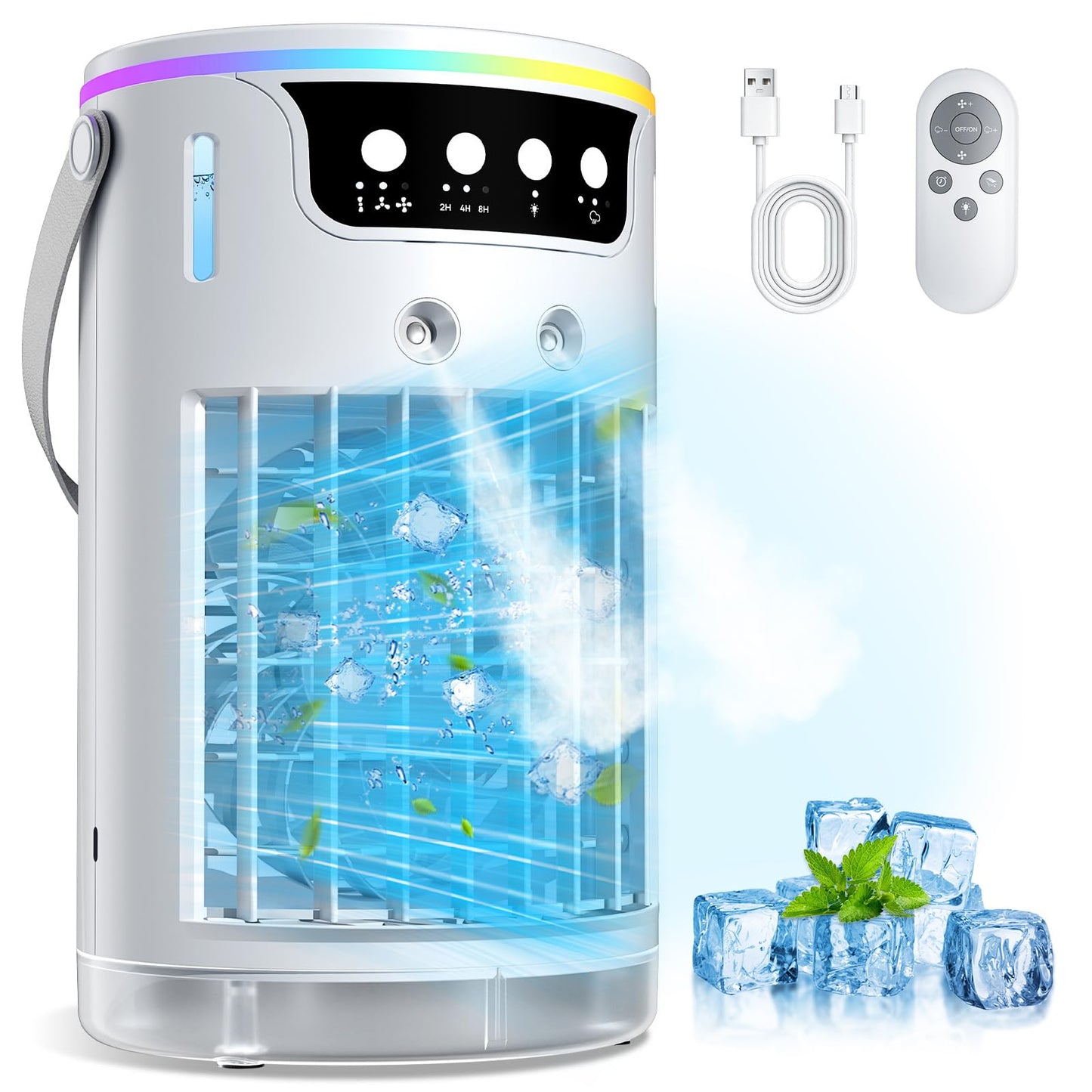 Portable Air Conditioners, Personal Evaporative Air Cooler 1200ML with Ice Cooling Mist Fans That Blow Cold Air Like AC Mini AC Unit for Bedroom, Home Office Desk and Car RV (White)