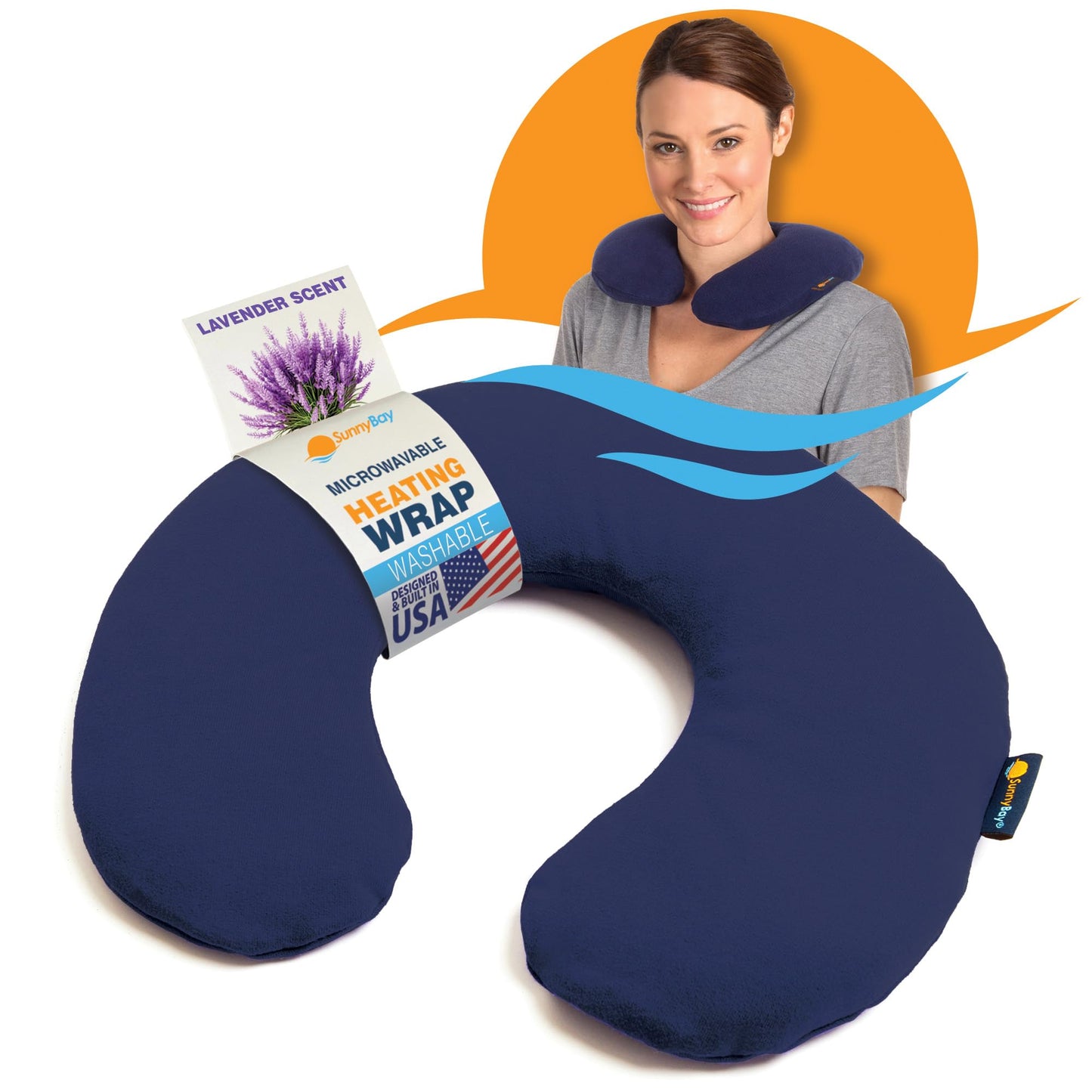 SunnyBay Microwave Heating Pad, Microwavable Heated Neck Pillow for Moist Hot Therapy, Aromatherapy Heated Neck and Shoulder Wrap with Flaxseed and Lavender Filling, 2.5 lbs, Navy Blue