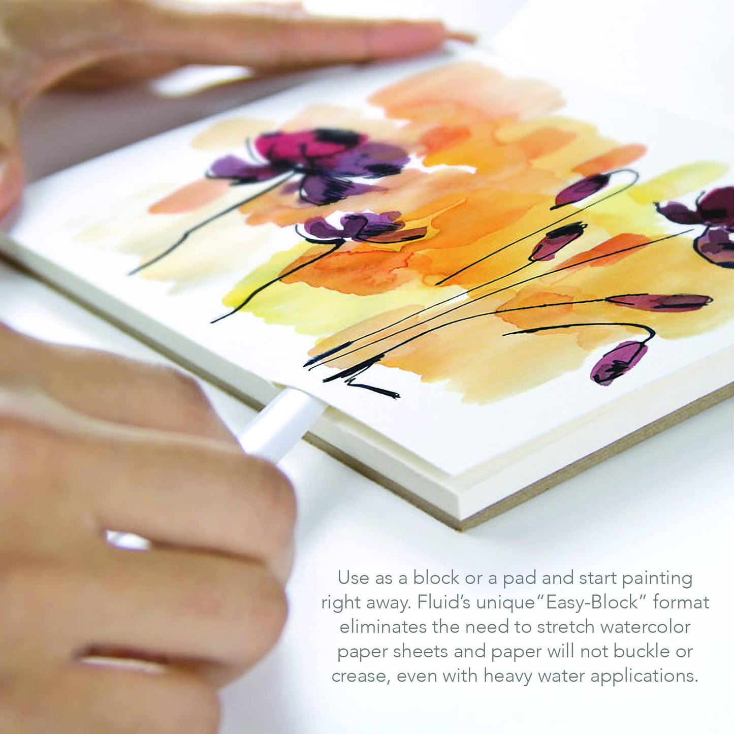 Fluid Watercolor Paper 851616 140LB Hot Press 16 x 16 Block, 15 Sheets, White