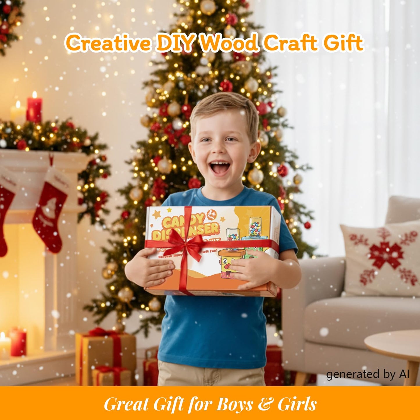 Woodworking Kit for Kids, STEM Wooden Candy Dispenser, DIY Wood Building Kits, Includes 12 Paints & 2 Brushes, Smooth No Nails Assembly, Mechanical Model for Boys & Girls, Fits Gumballs Under 0.6 Inch