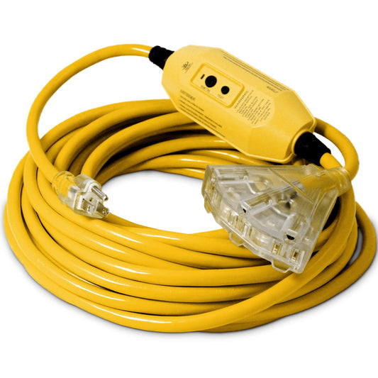 50 ft GFCI Extension Cord - 12 Gauge Outdoor Extension_Cord - Lighted Mulitiple Outlets by Watt's Wire - 50' 12-Gauge Grounded 15 Amp Cord - GFCI Cord Outdoor - extensiones electricas